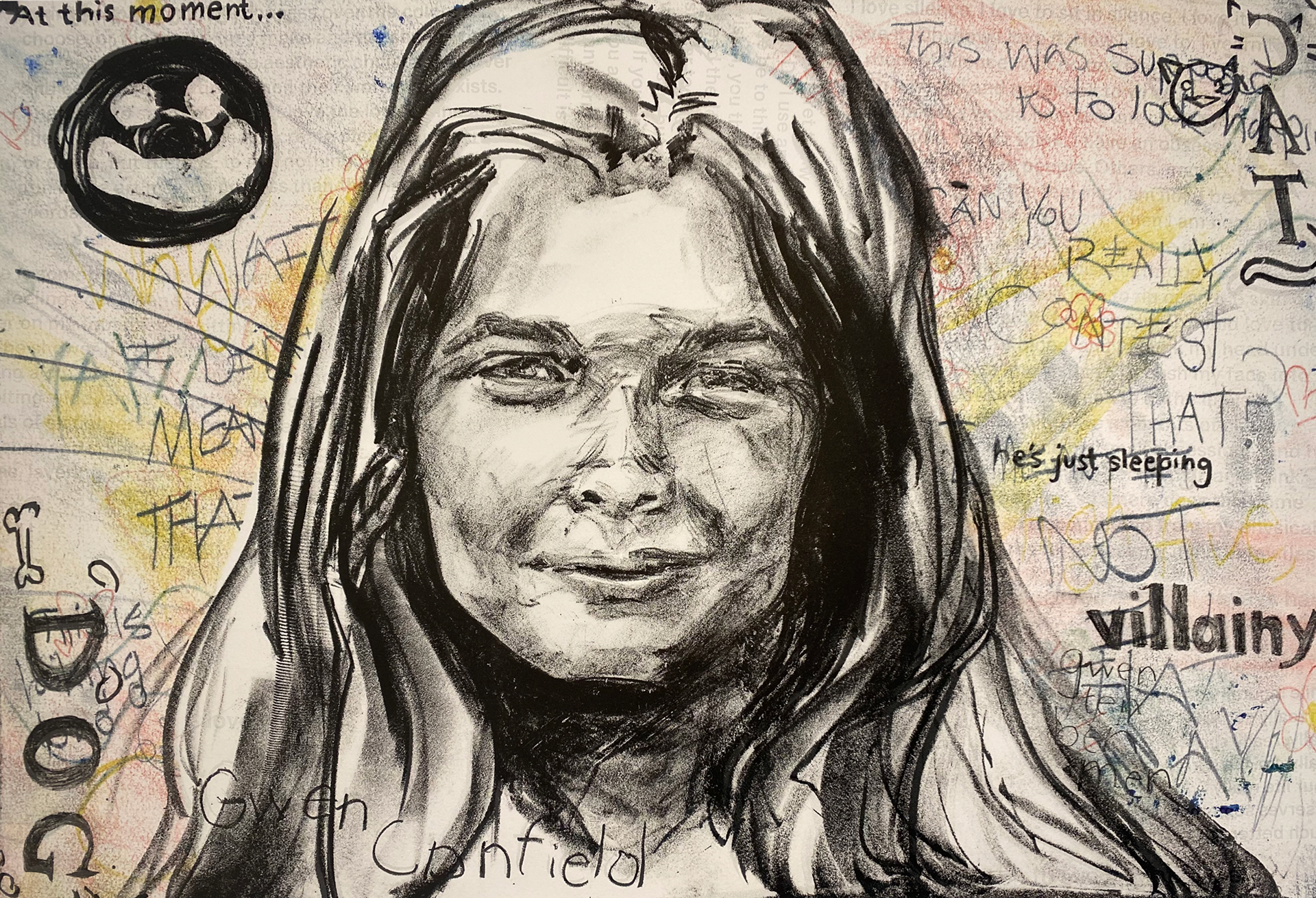 He's just sleeping, lithography monoprint, 18" x 24", 2024