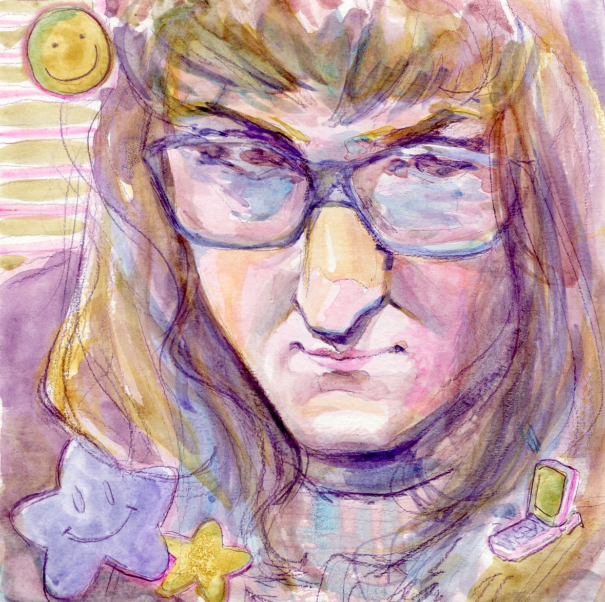 This Person Doesn't Exist, watercolor, colored pencil, 8" x 8", 2024