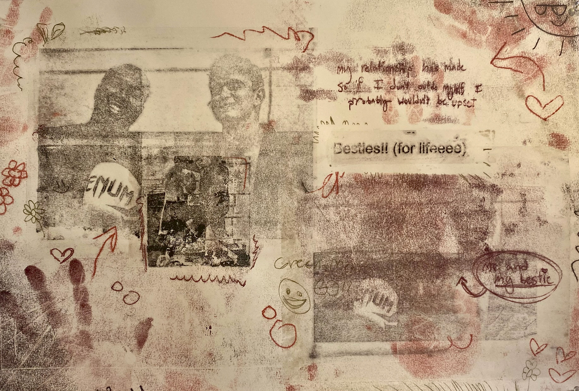 Besties!! (for lifeeee), monoprint, 18" x 24", 2024