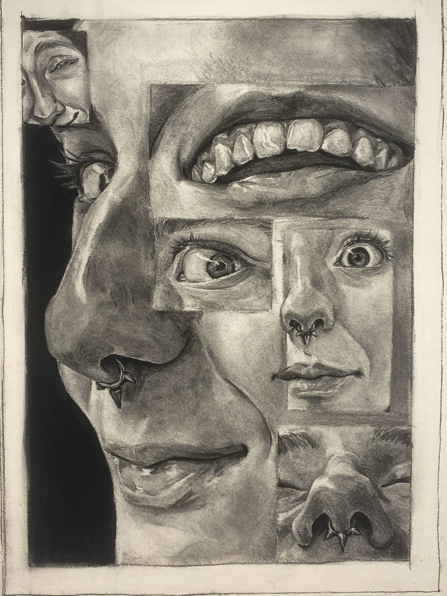 Vivian Cube, charcoal on paper, 18" x 24", 2023