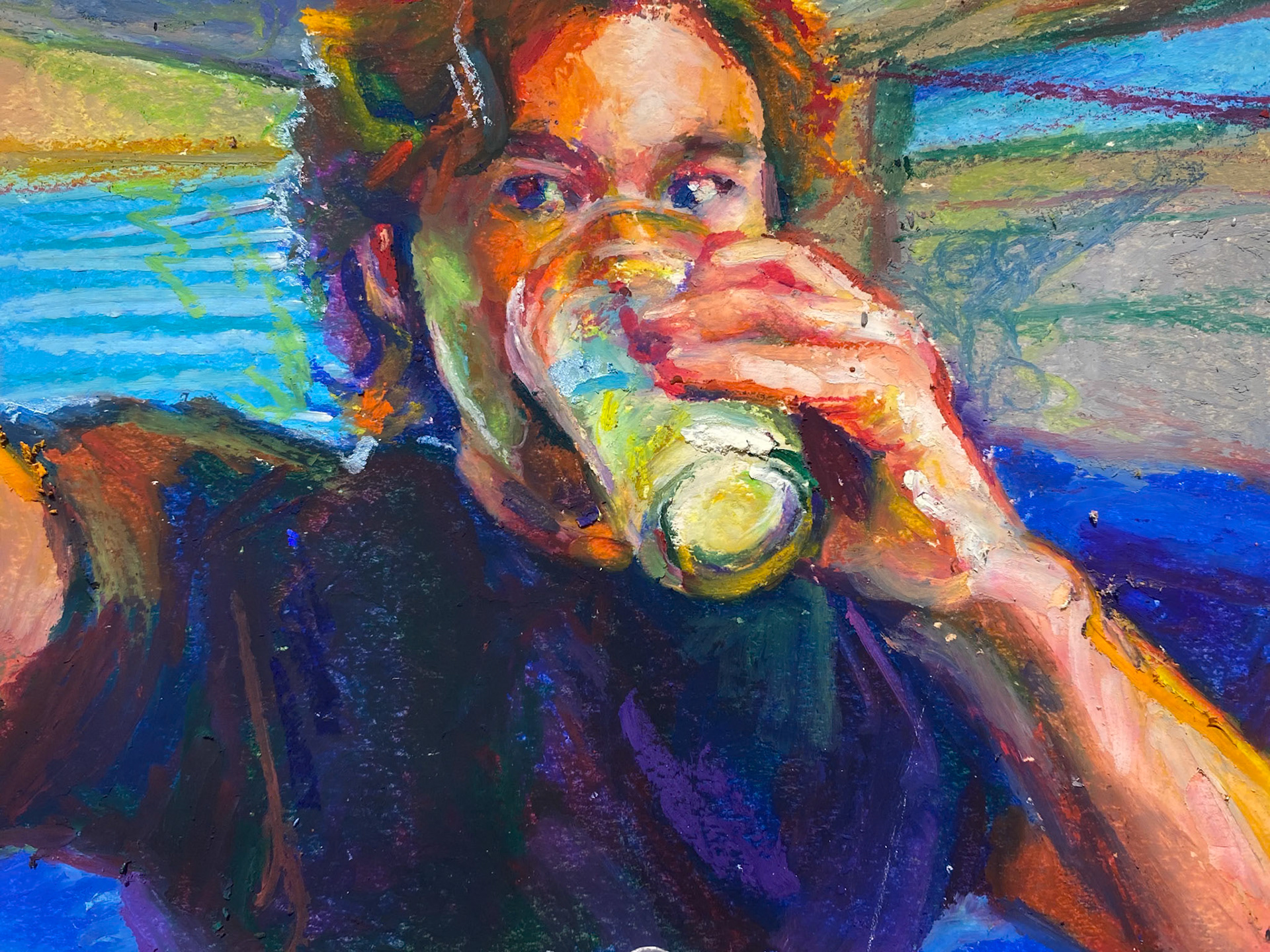 The Milk Drinker, pastel, 5"x6", 2024