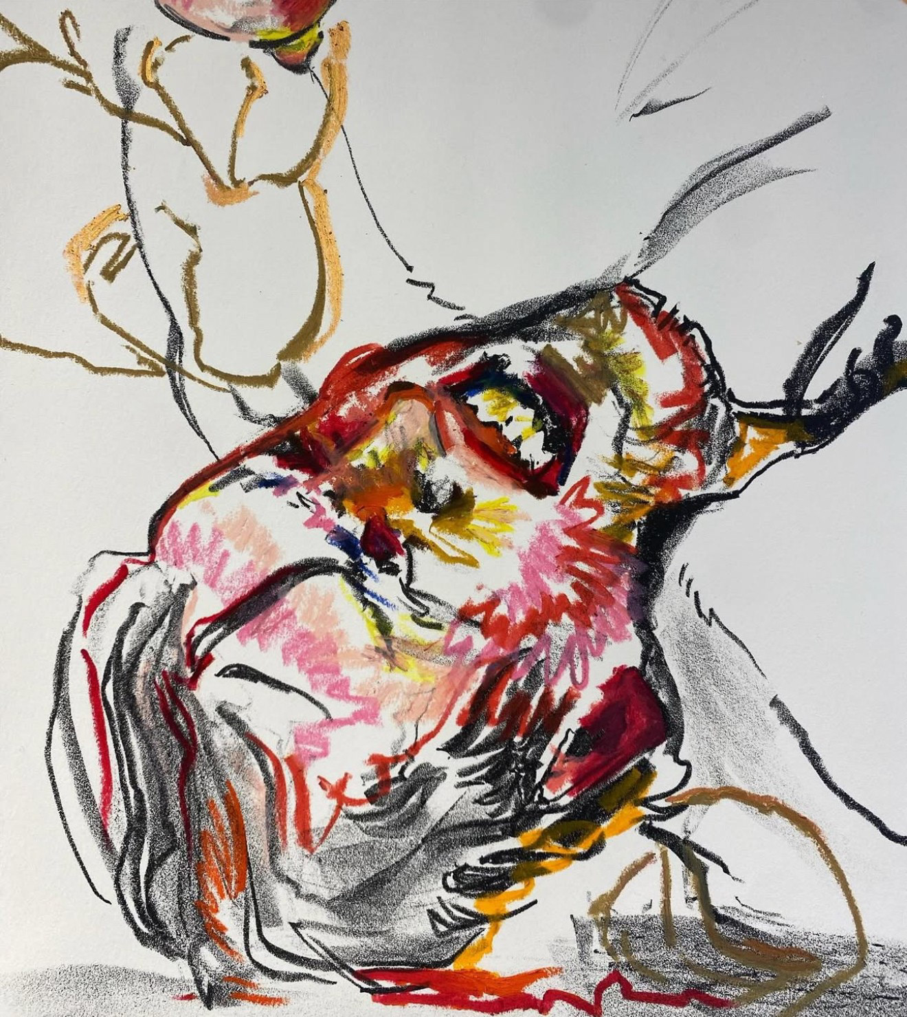 Took It Like a Champ, lithography, pastel, watercolor, pen, 2024