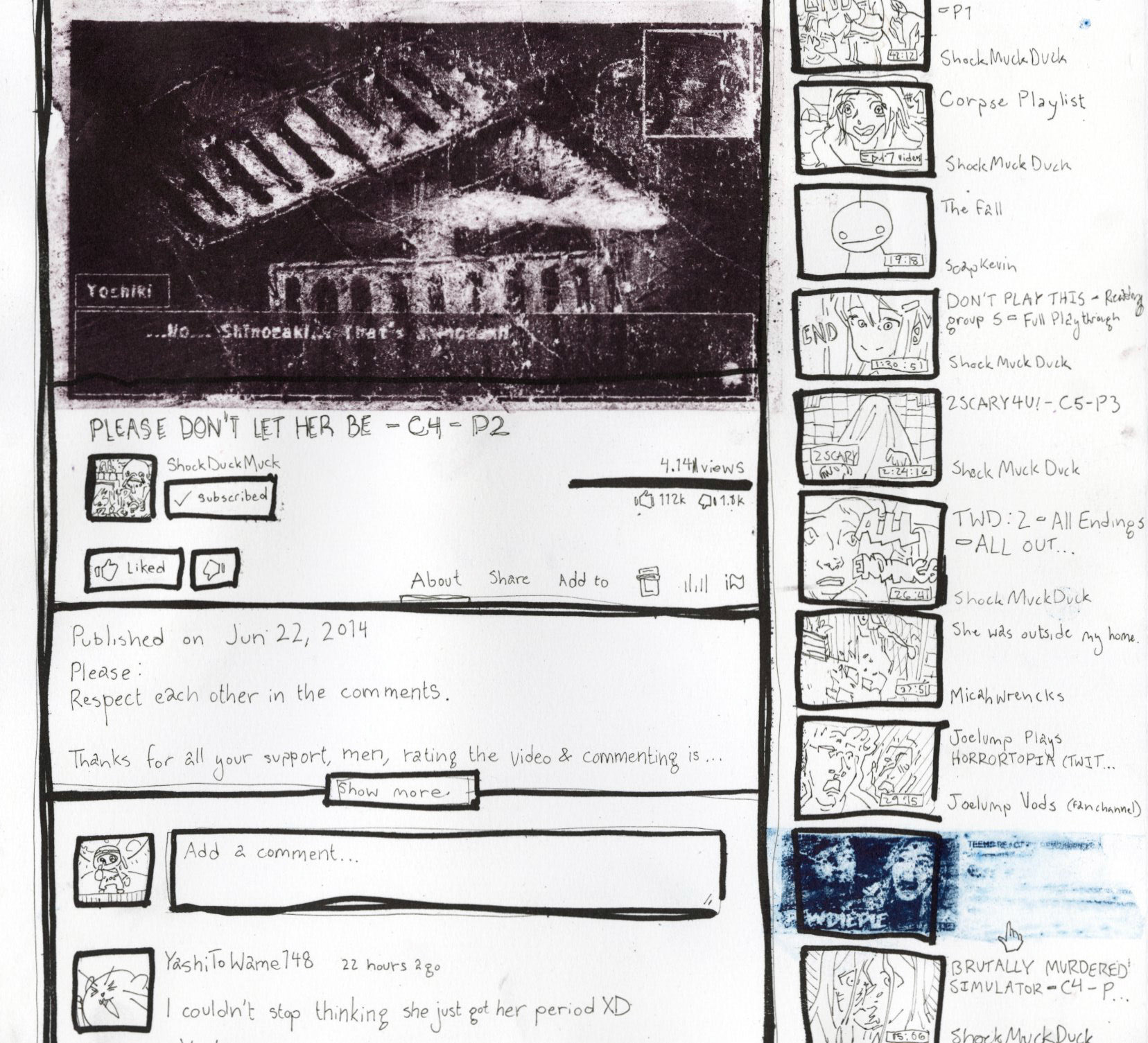 LET HER BE, ink and photo litho transfer on xante print, 10" x 11", 2024