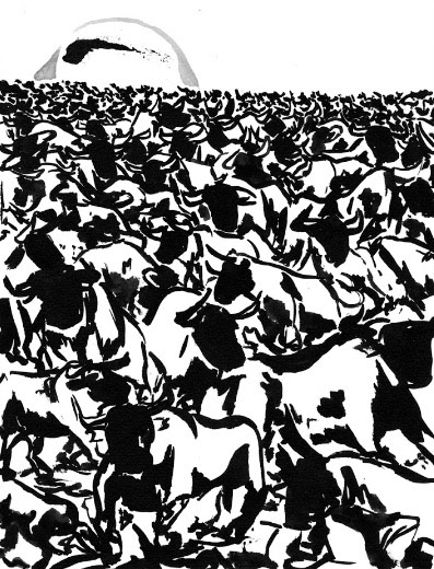 Untitled (bull), ink on paper, 11" x 14", 2020