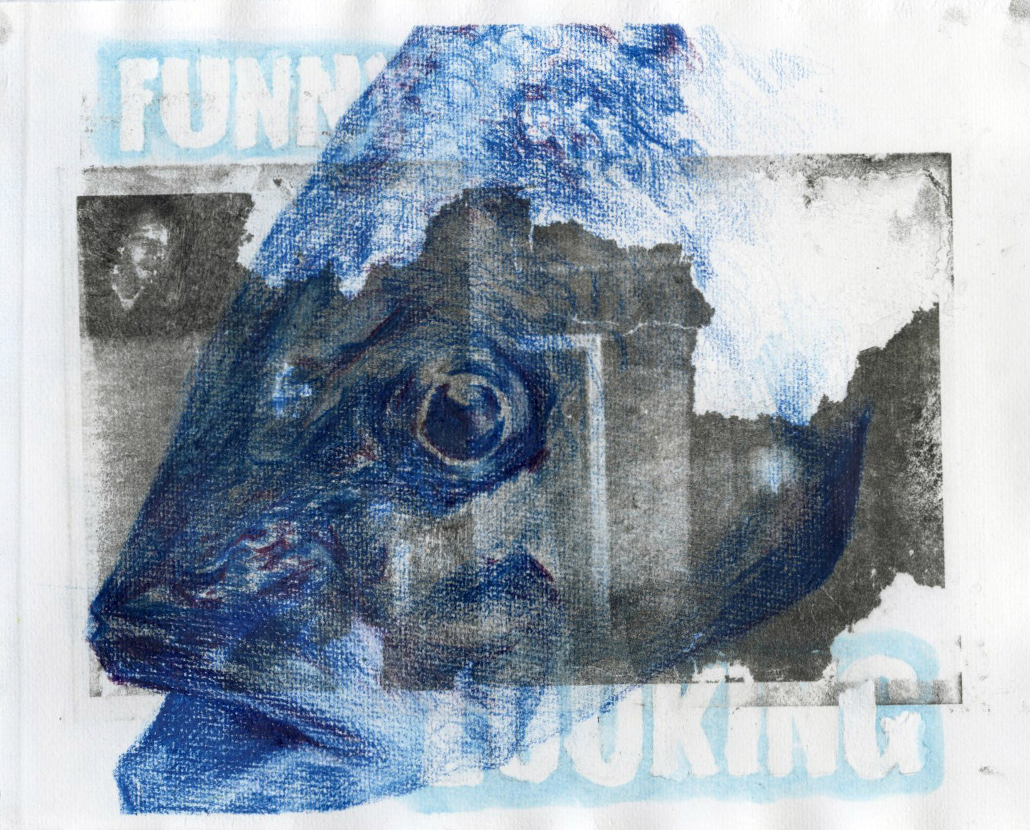 Funny Looking, colored pencil, gouache, and photo litho transfer, 2024