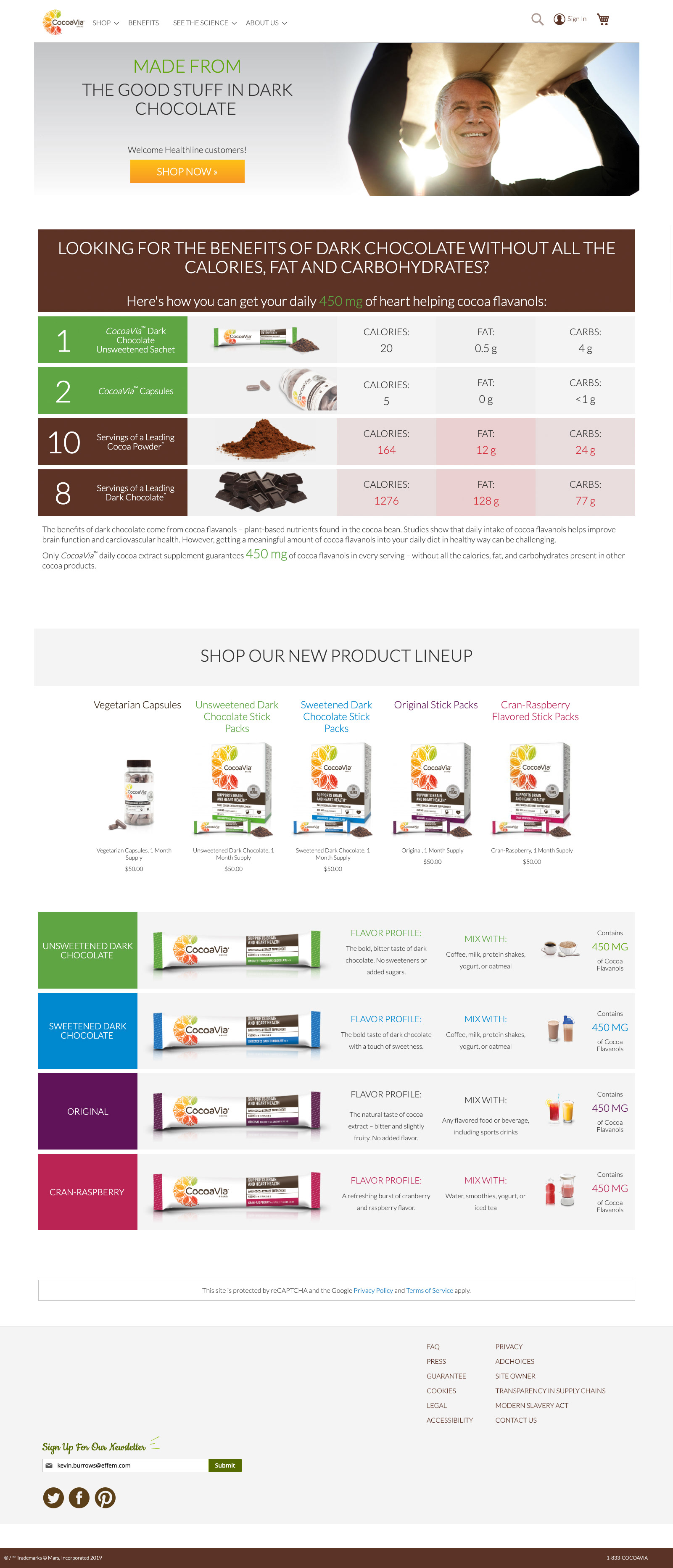 This is the re-design of the CocoaVia website in 2018. We went for a much simpler look to go along with the new simpler packaging.