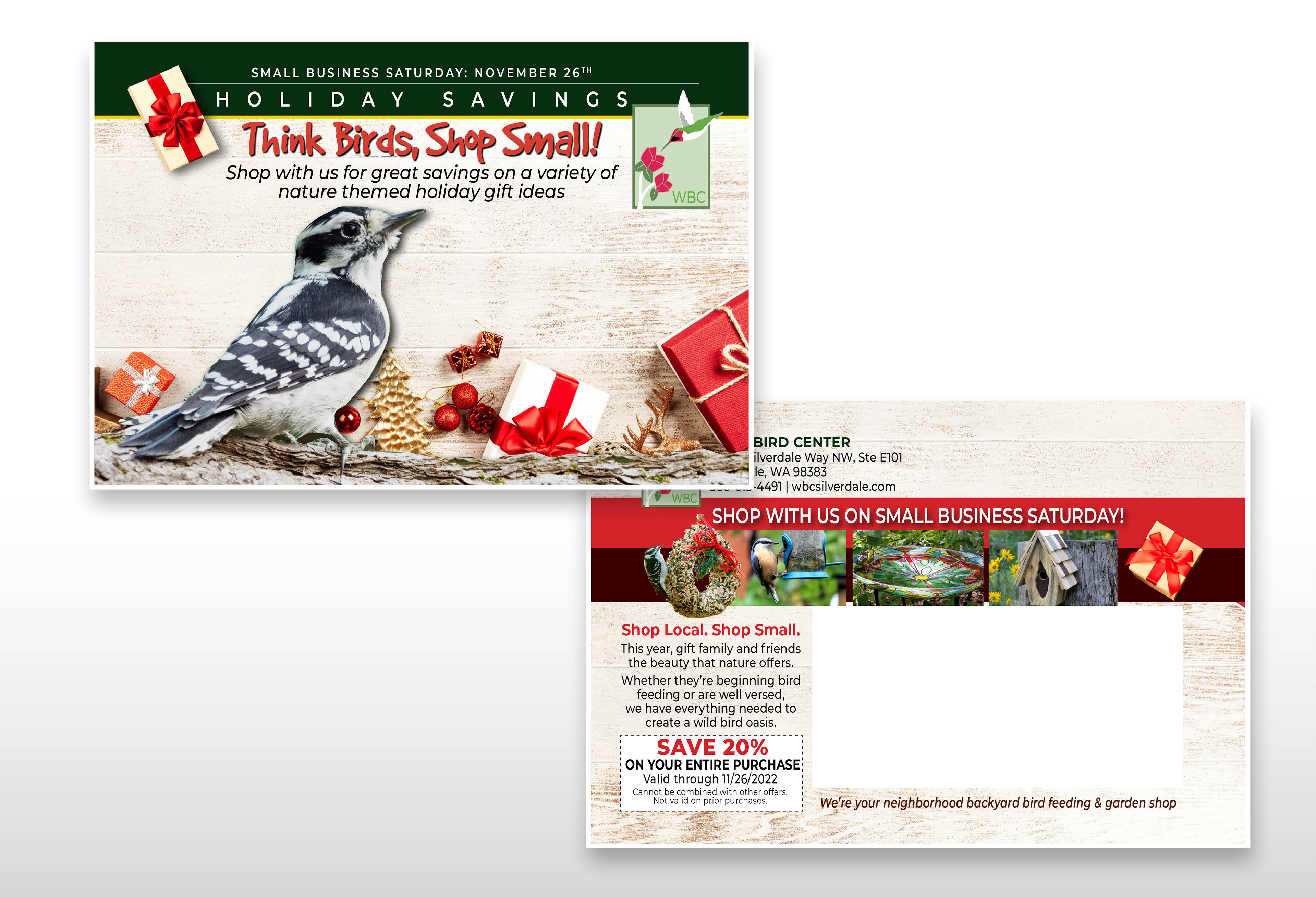 Promotional postcard with holiday theme that was sent to encourage customers to shop.