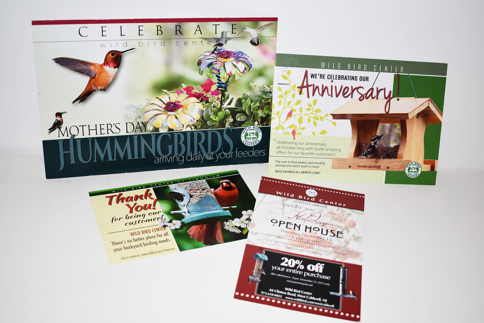 Print postcards designed for various events.