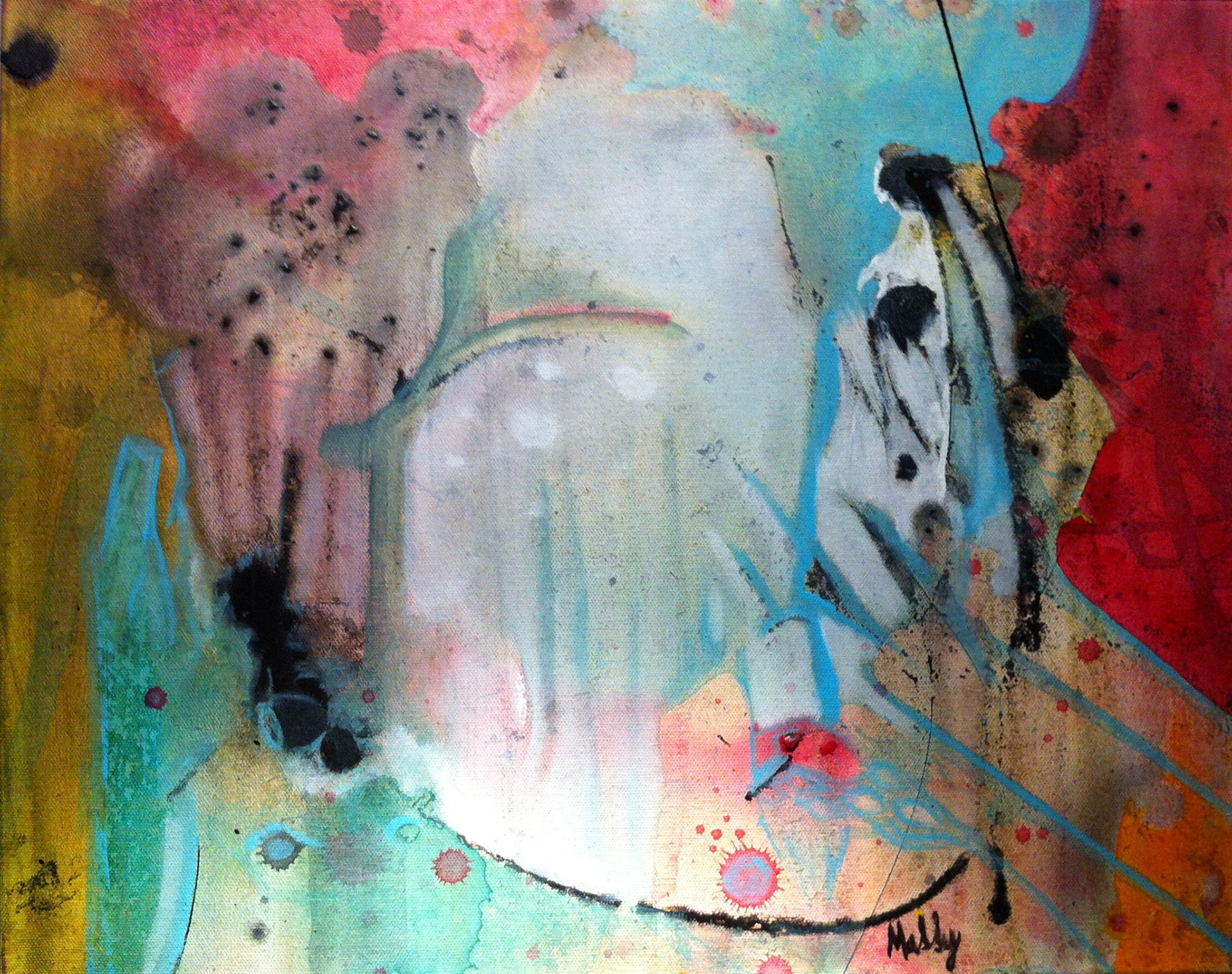 Clown and Sunset - 16"x20" - Mixed media on canvas