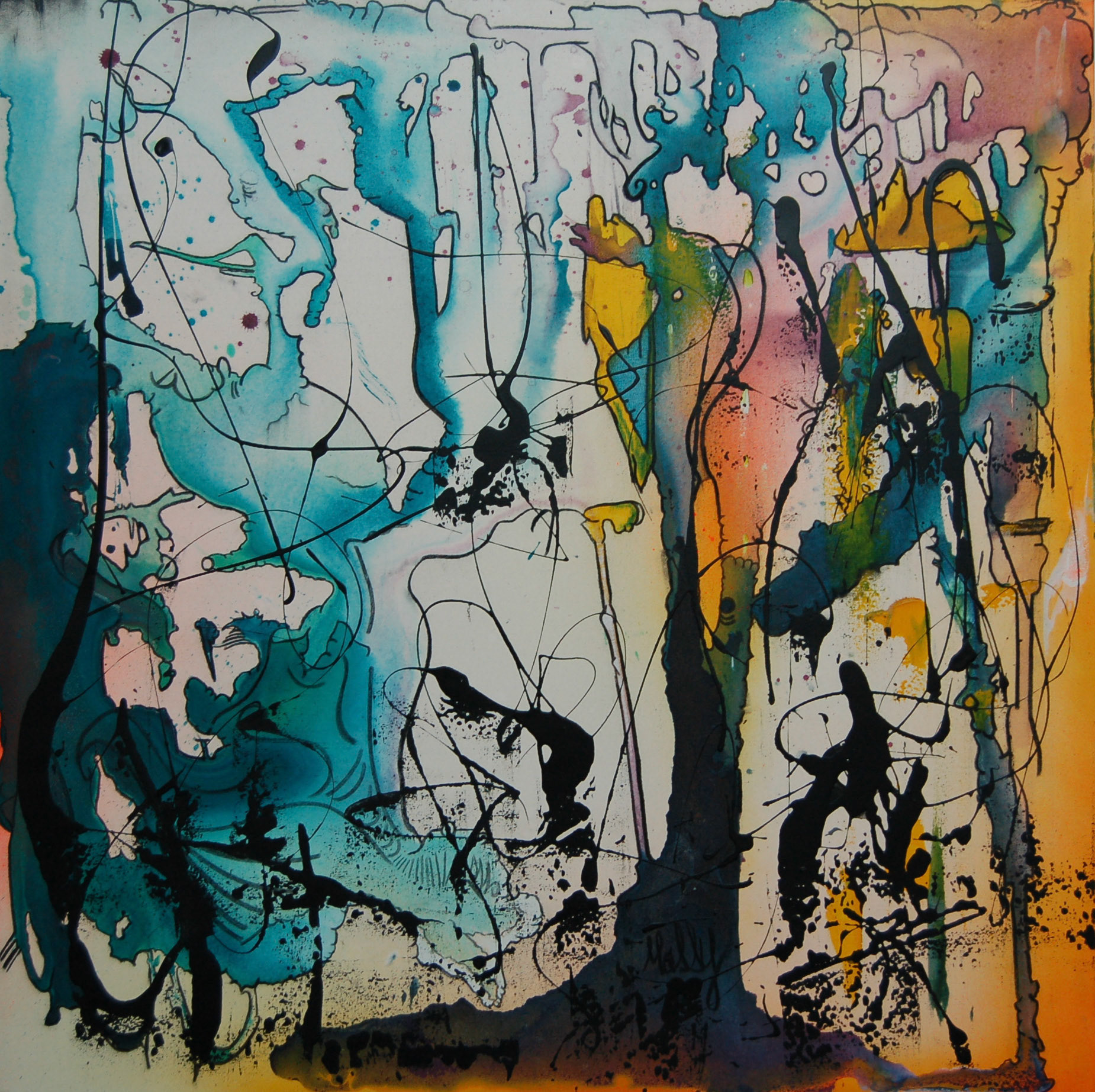 A cool down pace place , A World out of this World - 40"x40" - Acrylic, charbon, aerosol &amp; resin d'epoxy