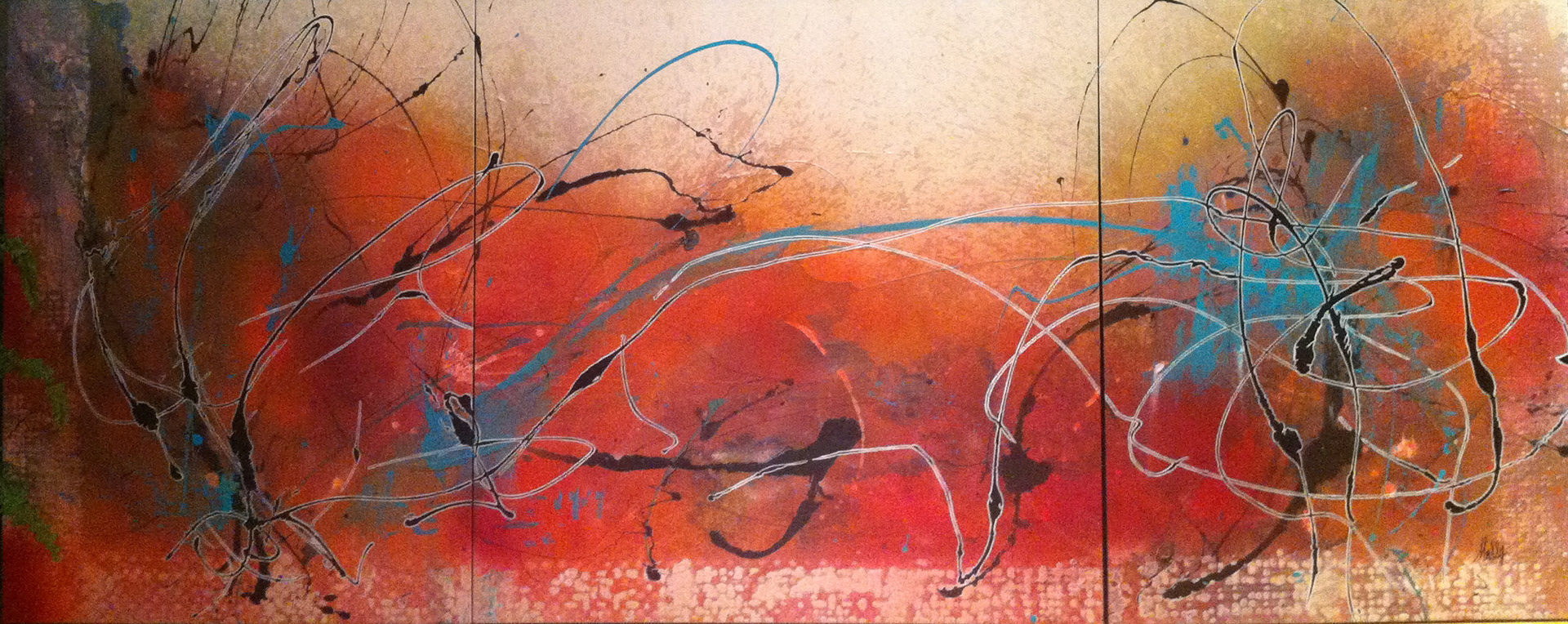 Heaven's on Fire - 40"x100" (Triptych) - Acrylic &amp; aerosol on canvas