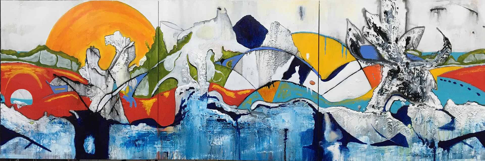 The Magnificence of 3-6-9 (Energy, Frequency and Vibration) - 36"x108" (Triptych) - Mixed media on canvas