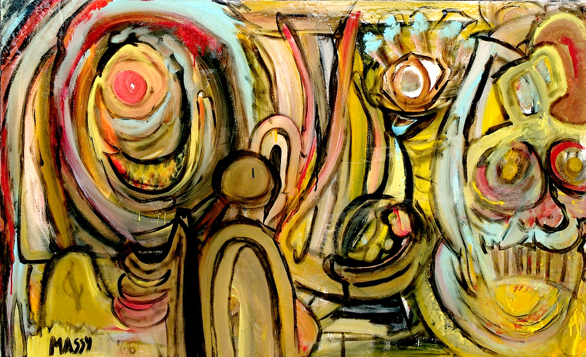 The King And His Jesters - 40"x 72" - Mixed media on canvas + resin