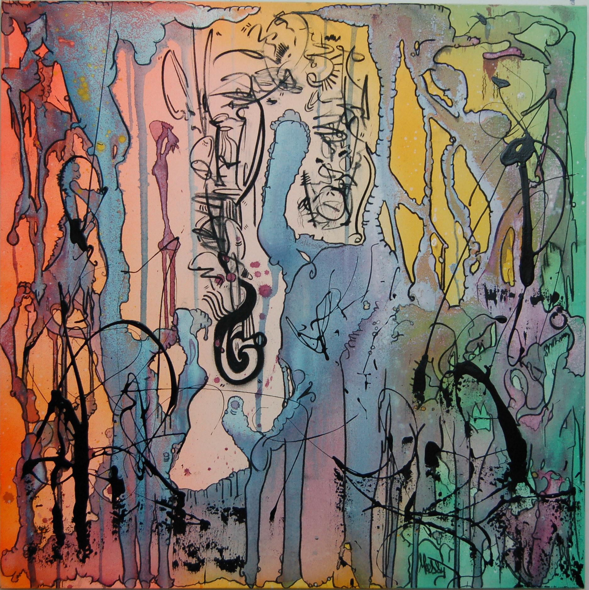 A place of no worries , A World out of this World - 40"x40" - Acrylic, charbon, aerosol &amp; resin d'epoxy