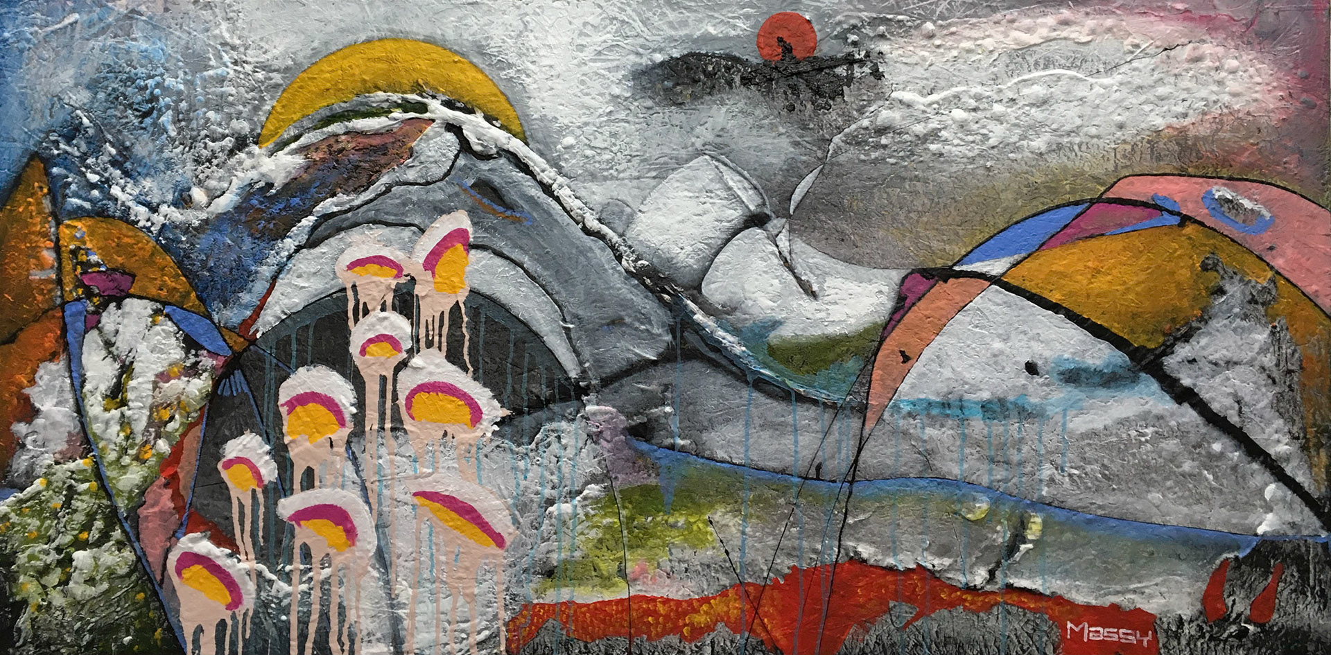 Red Moon River - 36"x60" - Mixed media on canvas