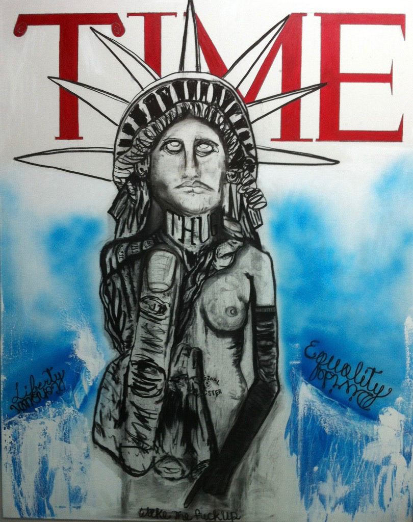 TIME TO WAKE THE FUCK UP - 60"x48" - Charcoal &amp; Acrylic and Aerosol on canvas