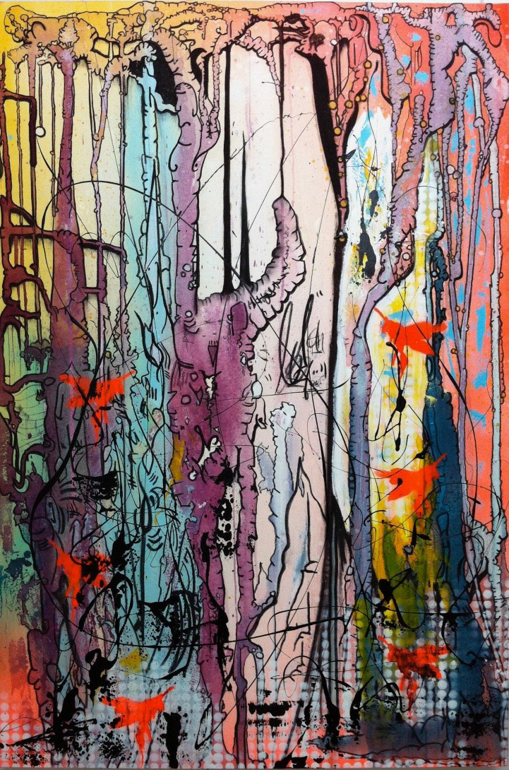Mystic Canyon , A World out of this World - 60"x40" - Acrylic, charbon, aerosol &amp; resin d'epoxy