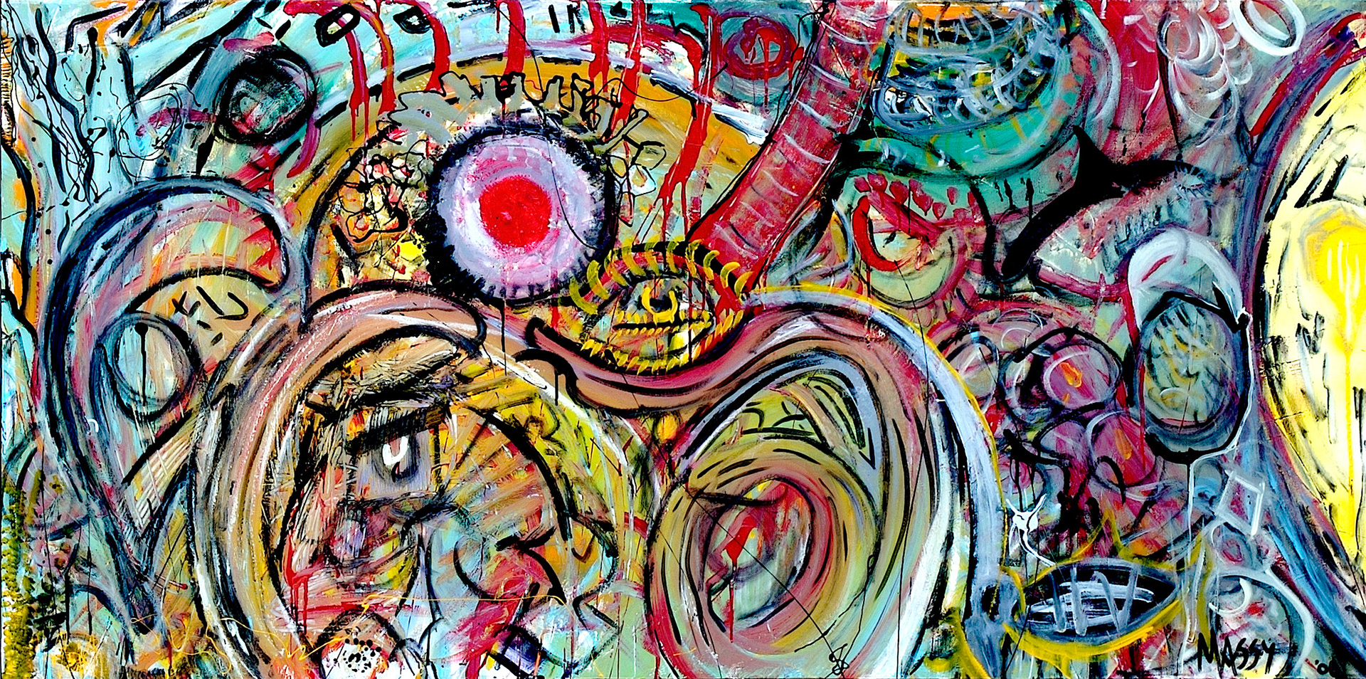 Peacocks On Jazz - 36"x60" - Mixed media on canvas