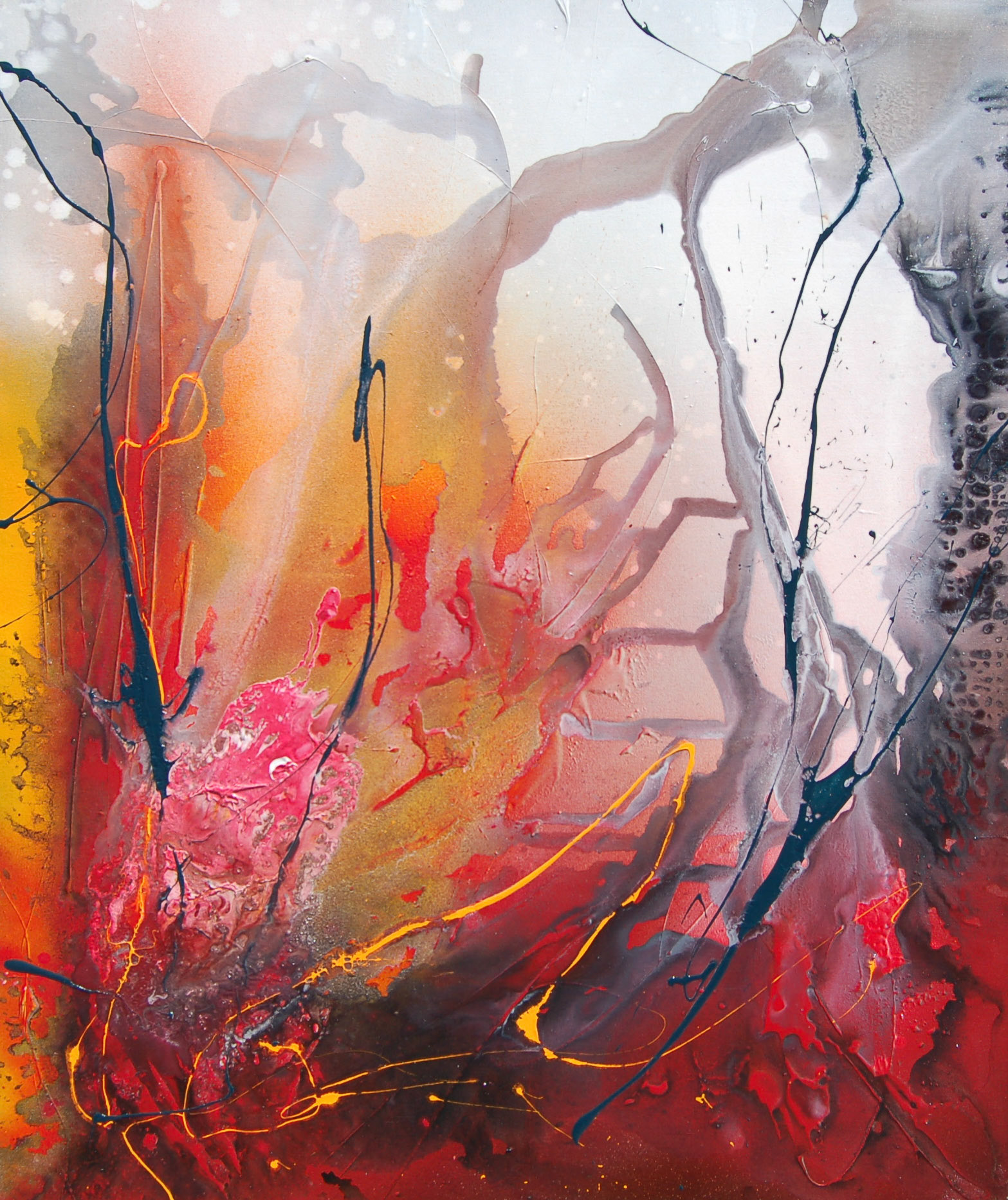 Lightning, Thunder, Brim Stone &amp; Fire - 48"x40" - Mixed Media on canvas