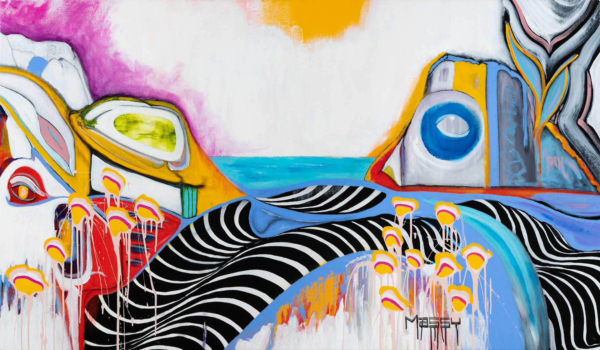 Postcard from a Trip I took inside my Mind - 42.5"x72.5" - Mixed media on canvas