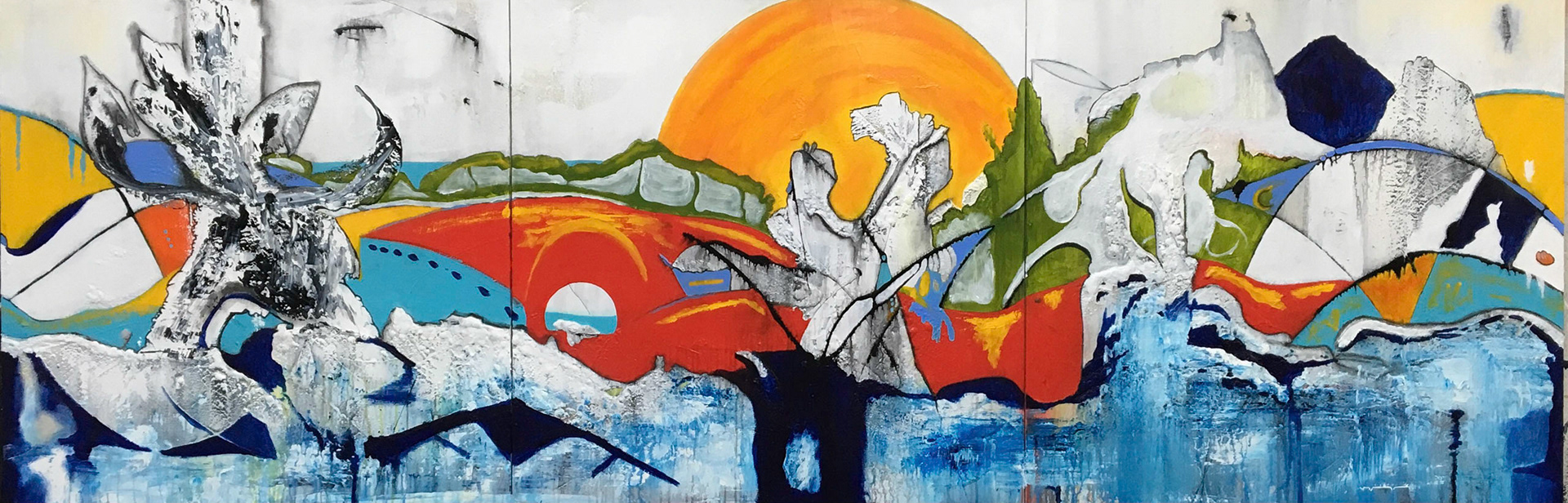 The Magnificence of 3-6-9 (Frequency, Vibration and Energy) - 36"x108" (Triptych) - Mixed media on canvas