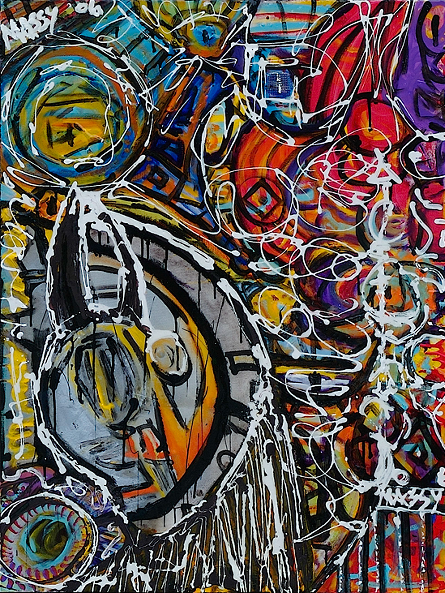 Gato in a Utica - 40"x30" - Mixed media on canvas + resin