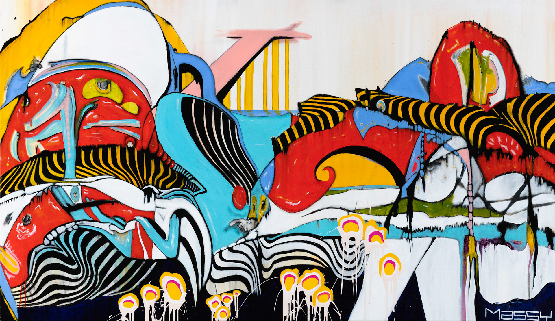 Handrozoans Island - 48"x84" - Mixed media on canvas