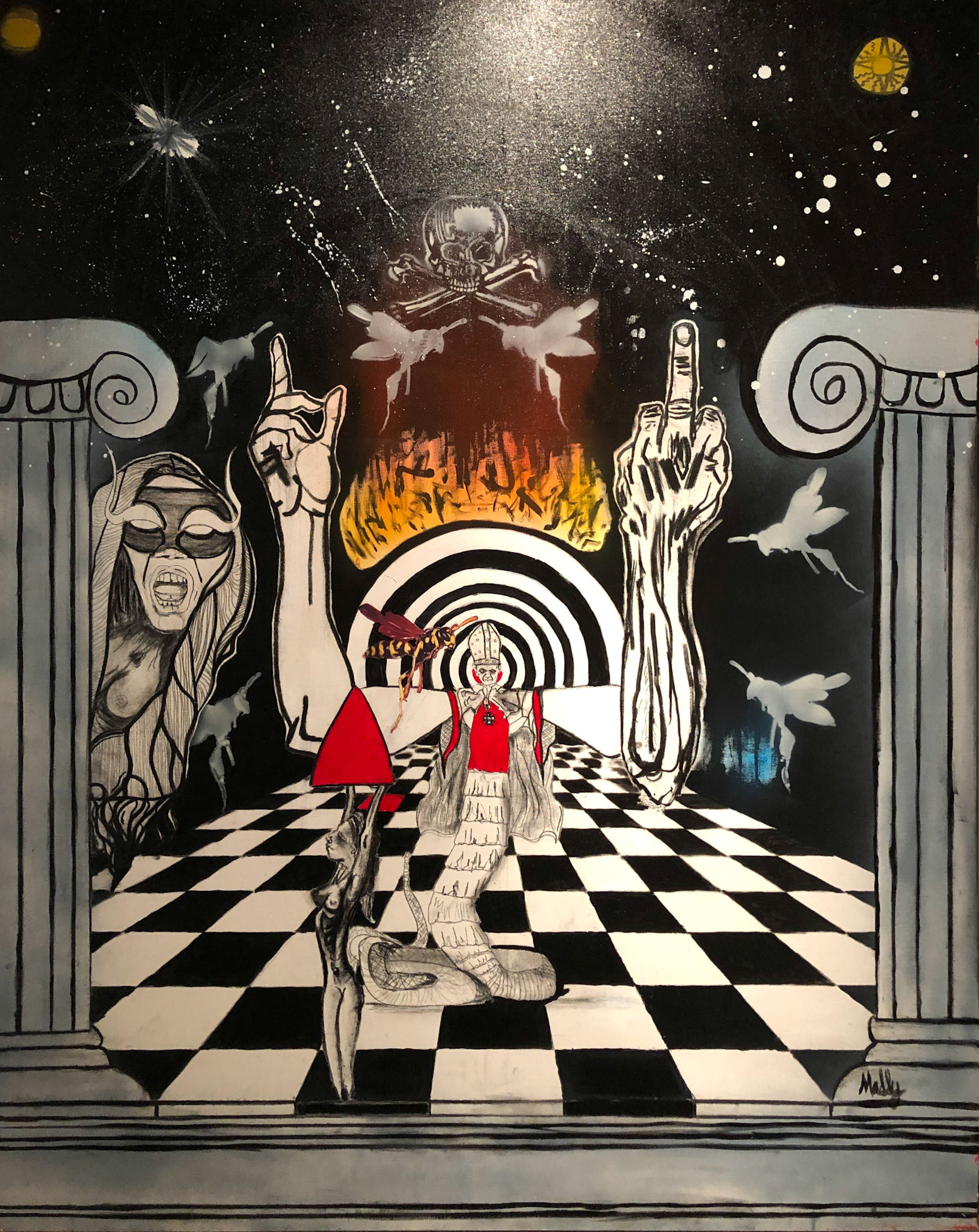 THE SNAKE POPE - 60"x48" - Mixed media on canvas