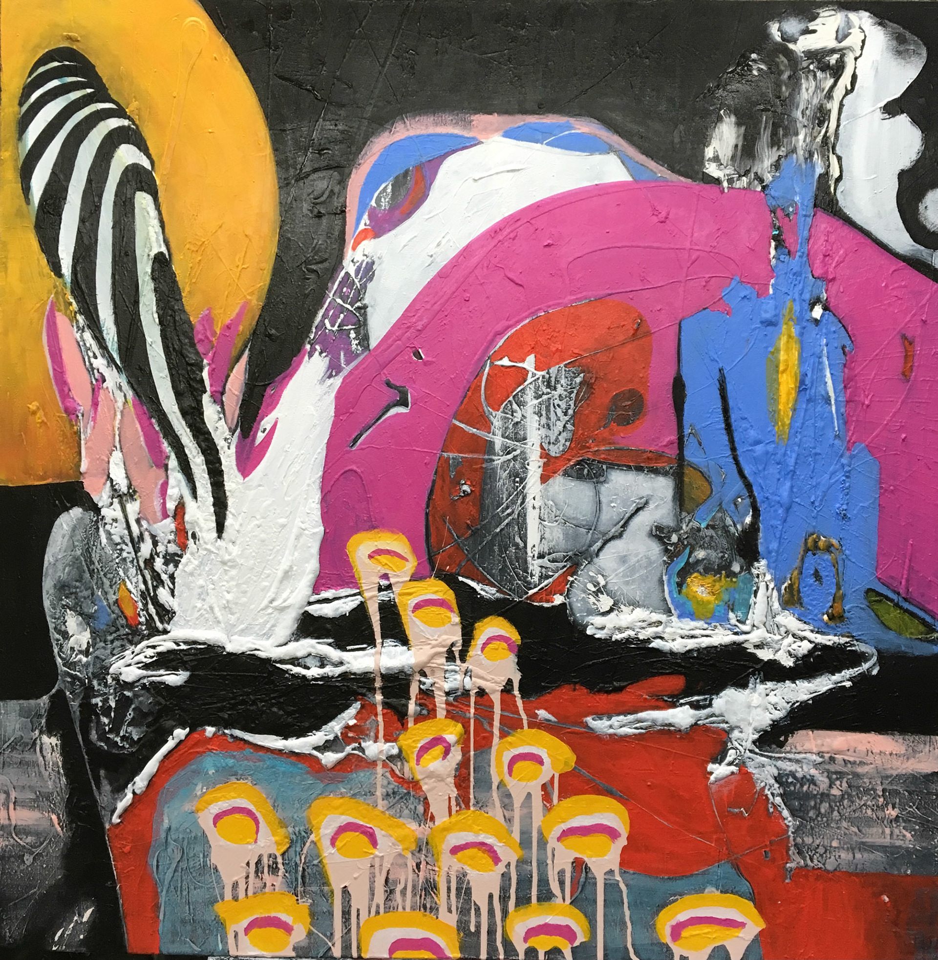Midnight Moon Howl - 40"x40" - Mixed media on canvas