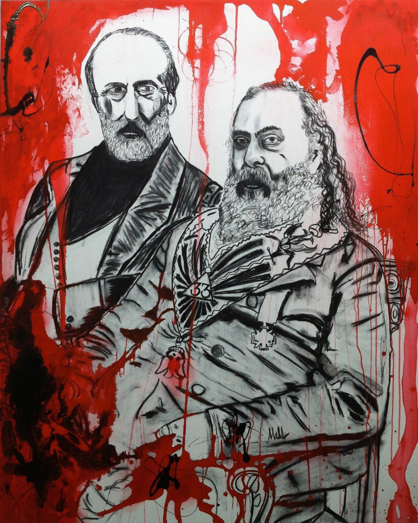 Albert Pike &amp; Giuseppe Mazzini 1871 - 60"x48" - Acrylic &amp; charcoal on canvas