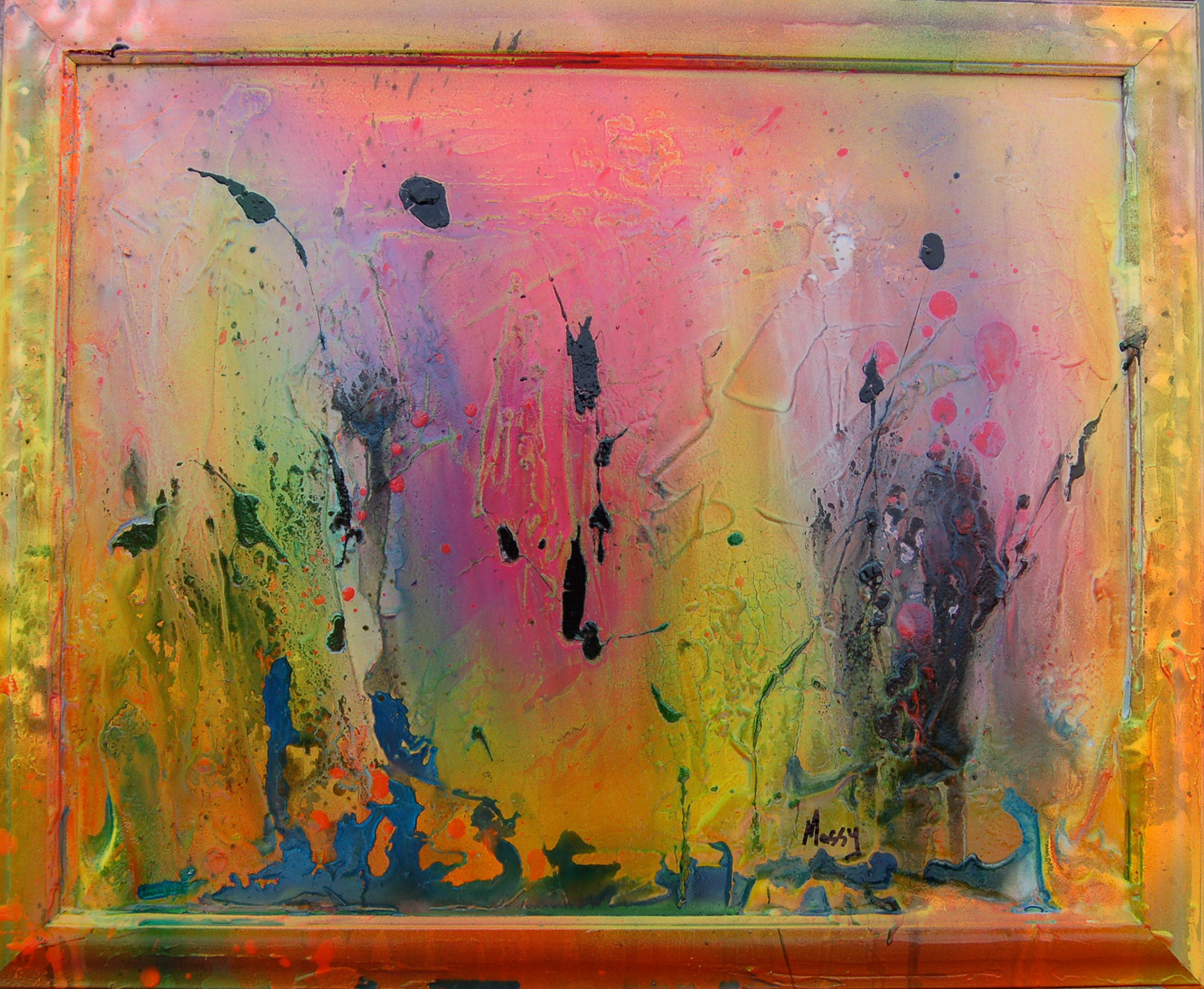 Lights in the Sky - 16.75"x22.75" - Mixed Media on Glass &amp; Frame