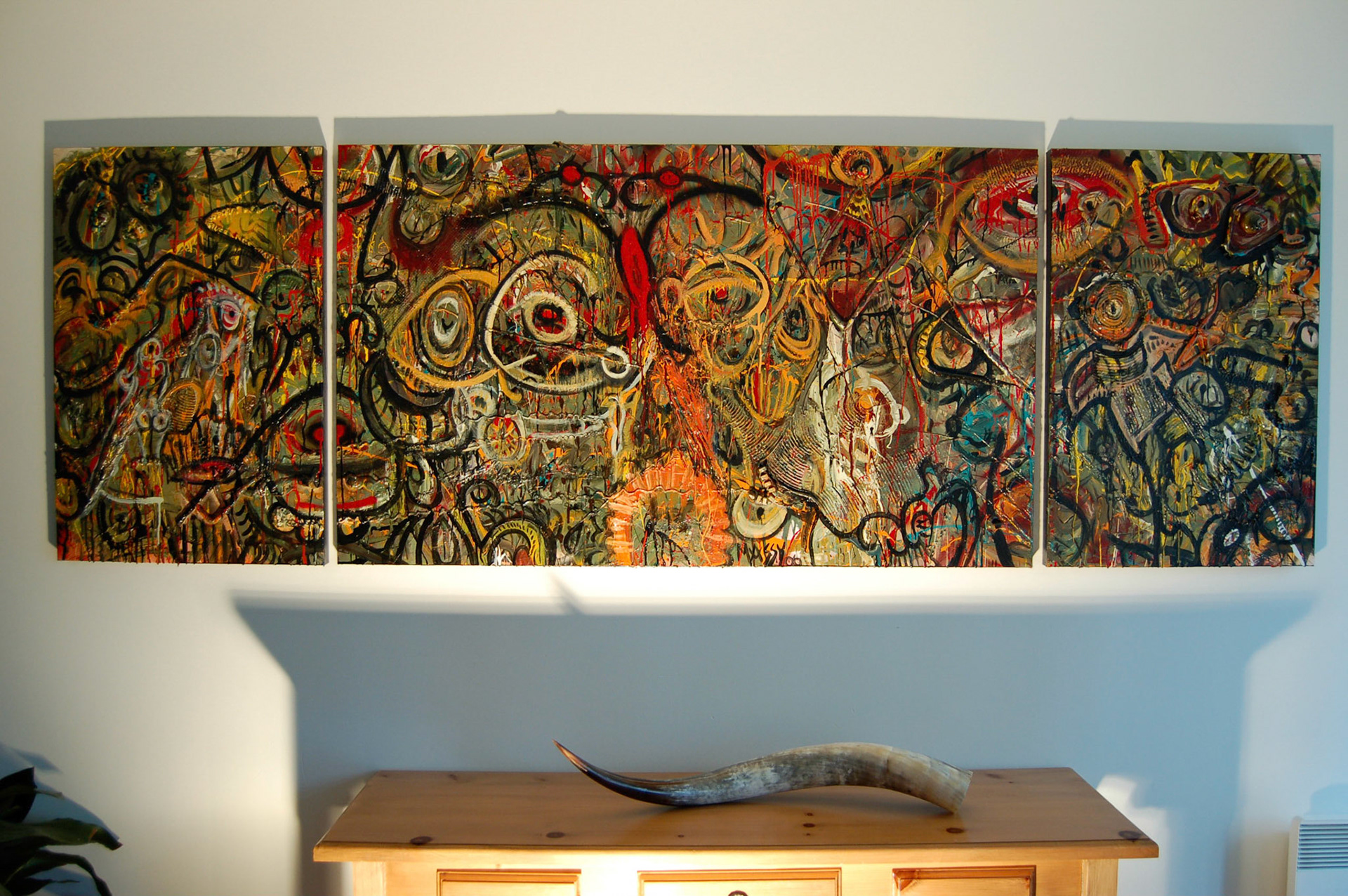 Breakdown &amp; Let it all out - 36”x108” (Triptych) - Mixed media on canvas