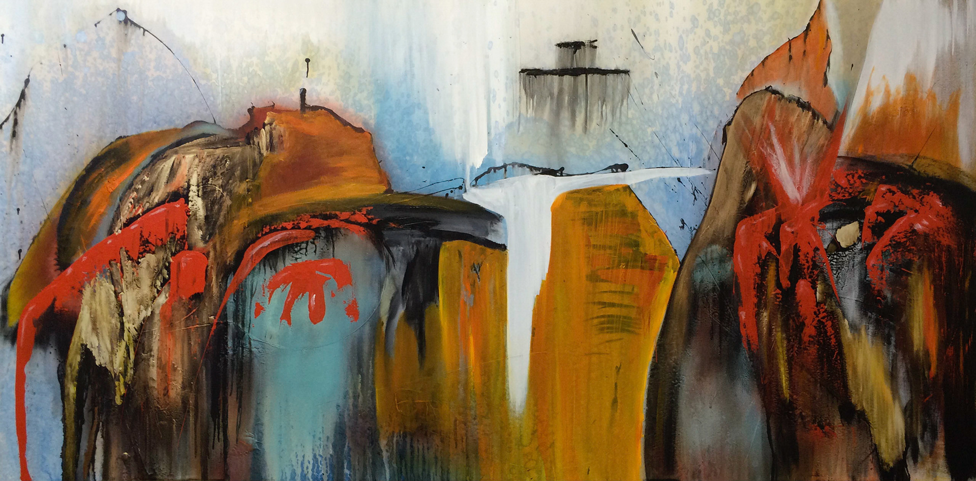 The 4 Gunung's of Bali - 48"x96" - Mixed media on canvas