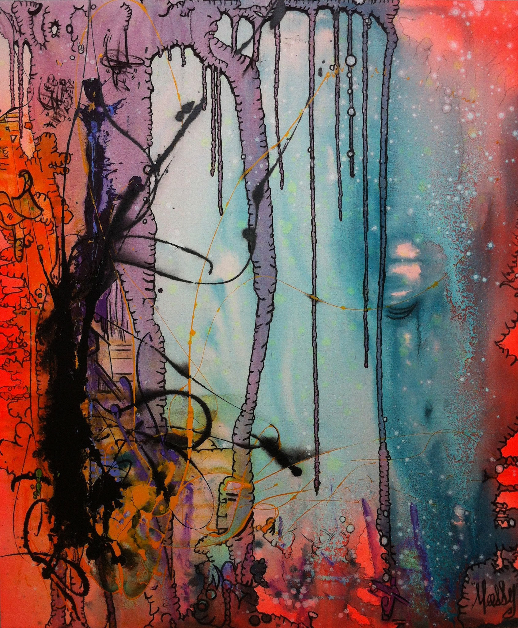 Cave of Knowledge, A World out of this World - 40"x30" - Mixed media on canvas