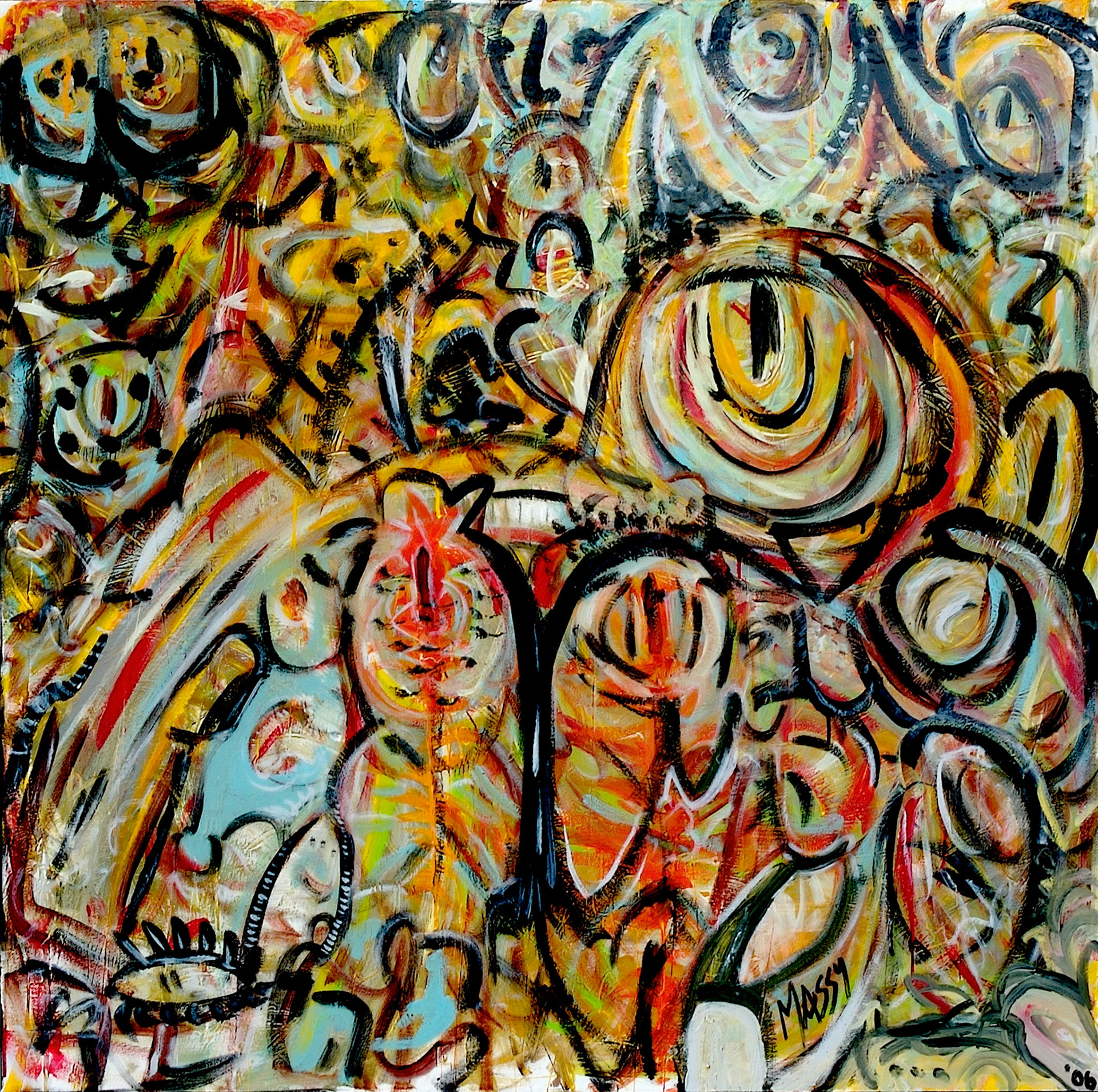 Among Myselves/ When The Lights Go Out -  48"x48" - Mixed media on canvas + resin