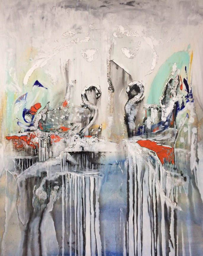 The Swans Remain The Same - 73"x59" - Mixed media on canvas