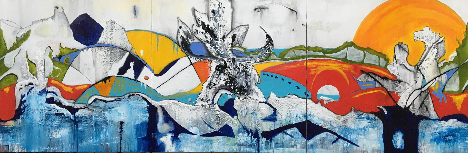 The Magnificence of 3-6-9 (Vibration, Energy and Frequency) - 36"x108" (Triptych) - Mixed media on canvas