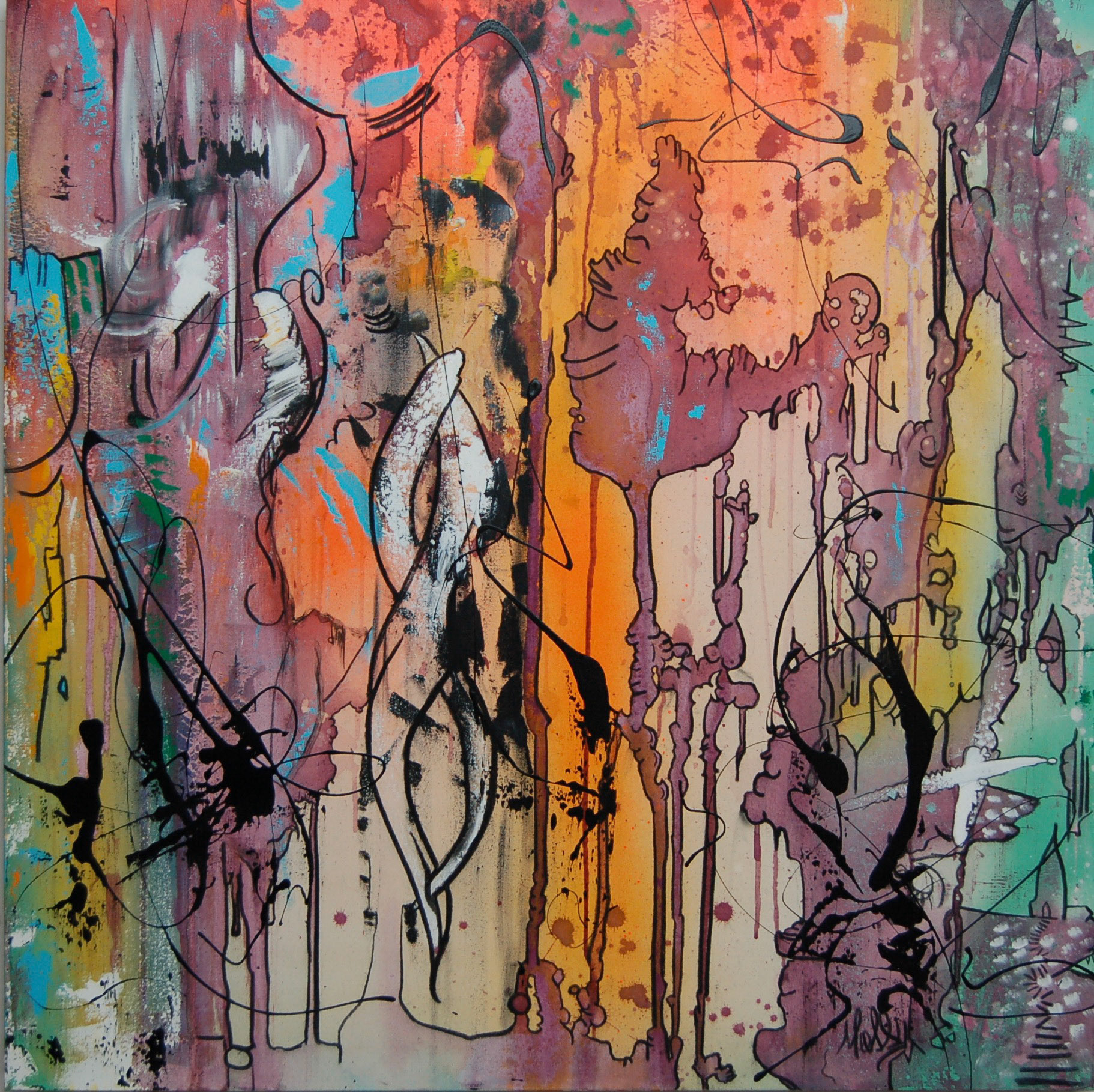 Strangers Paradise , A World out of this World - 40"x40" - Acrylic, charbon, aerosol &amp; resin d'epoxy