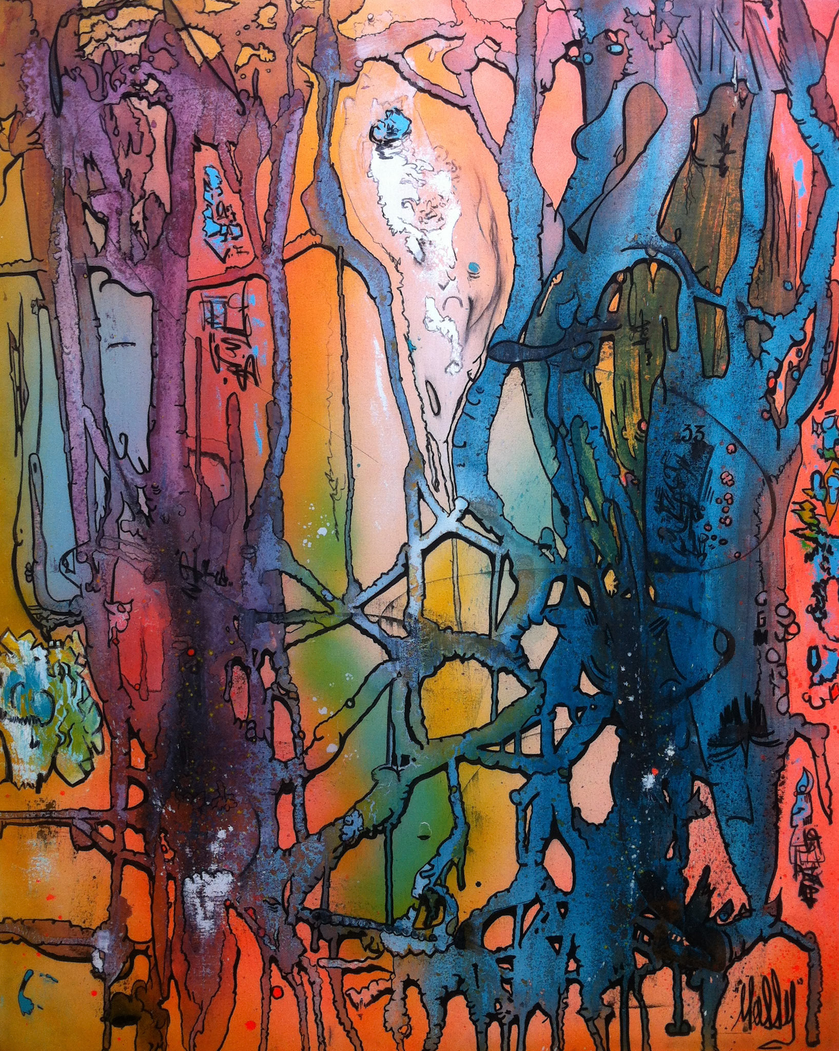 A place to escape , A World out of this World - 60"x48" - Acrylic, charbon, aerosol &amp; resin d'epoxy