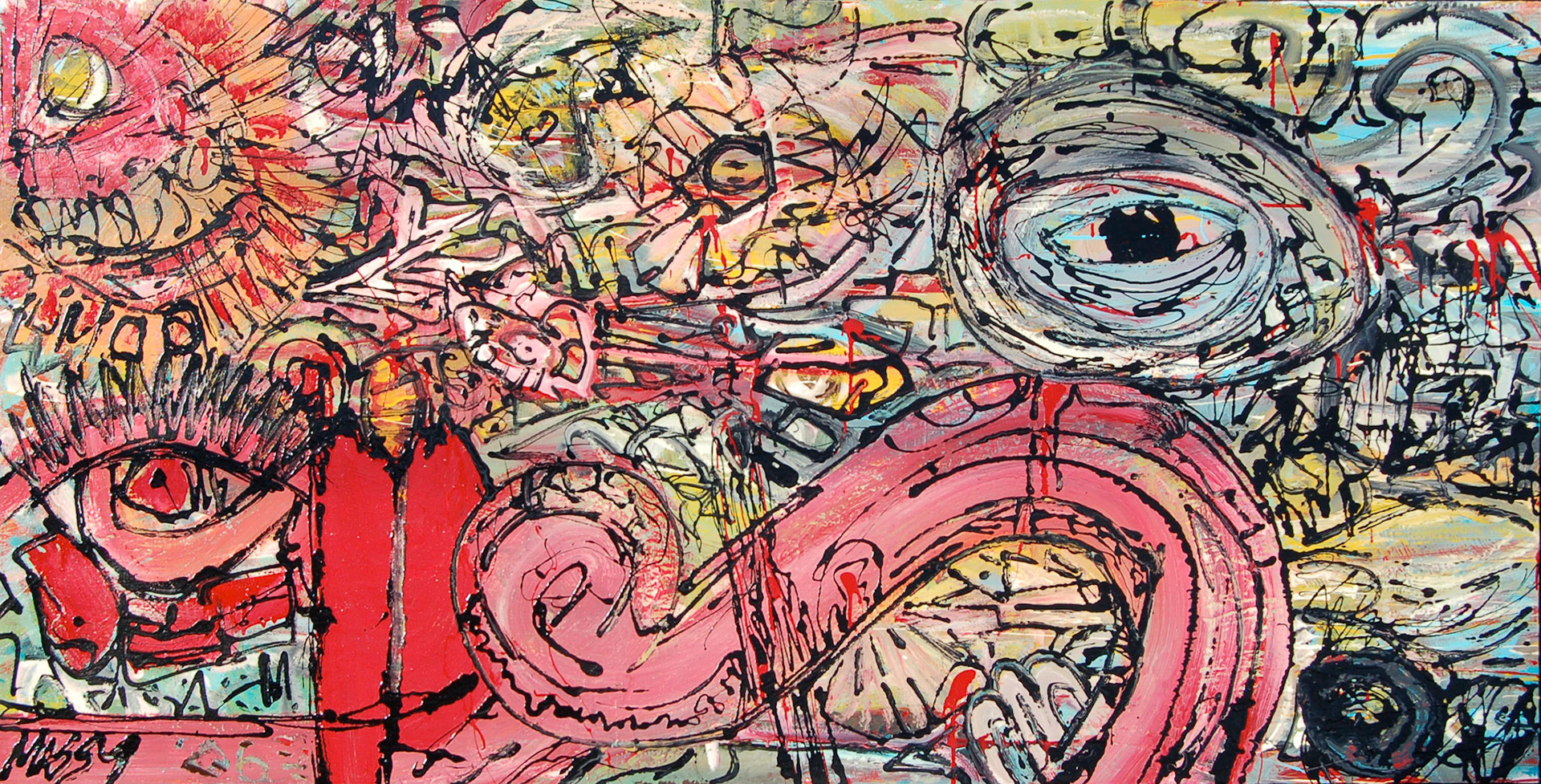 French-Kiss My Botox -  36"x72" - Mixed media on canvas