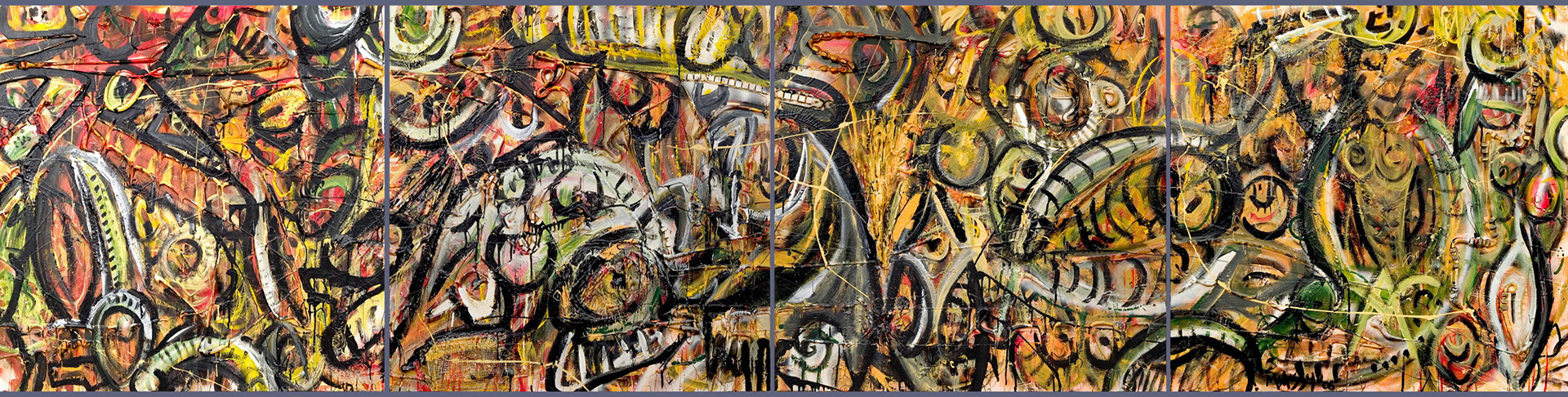 Among Myselves: Fragments Of A Late Night Extravaganza - 4x36"x36" - Mixed media on canvas