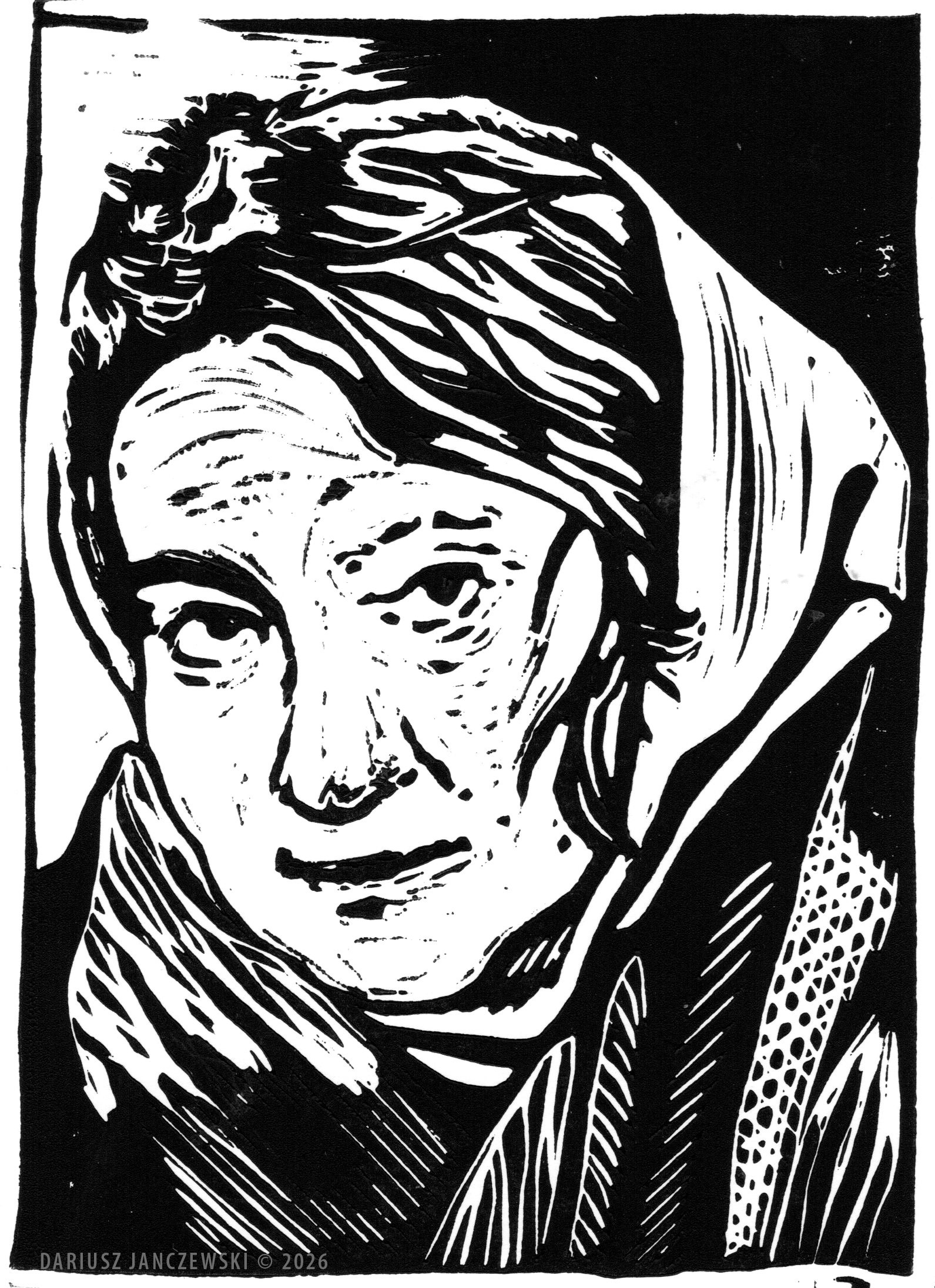 Story #20: BEING THERE. 6”x8” Linocut. 2026