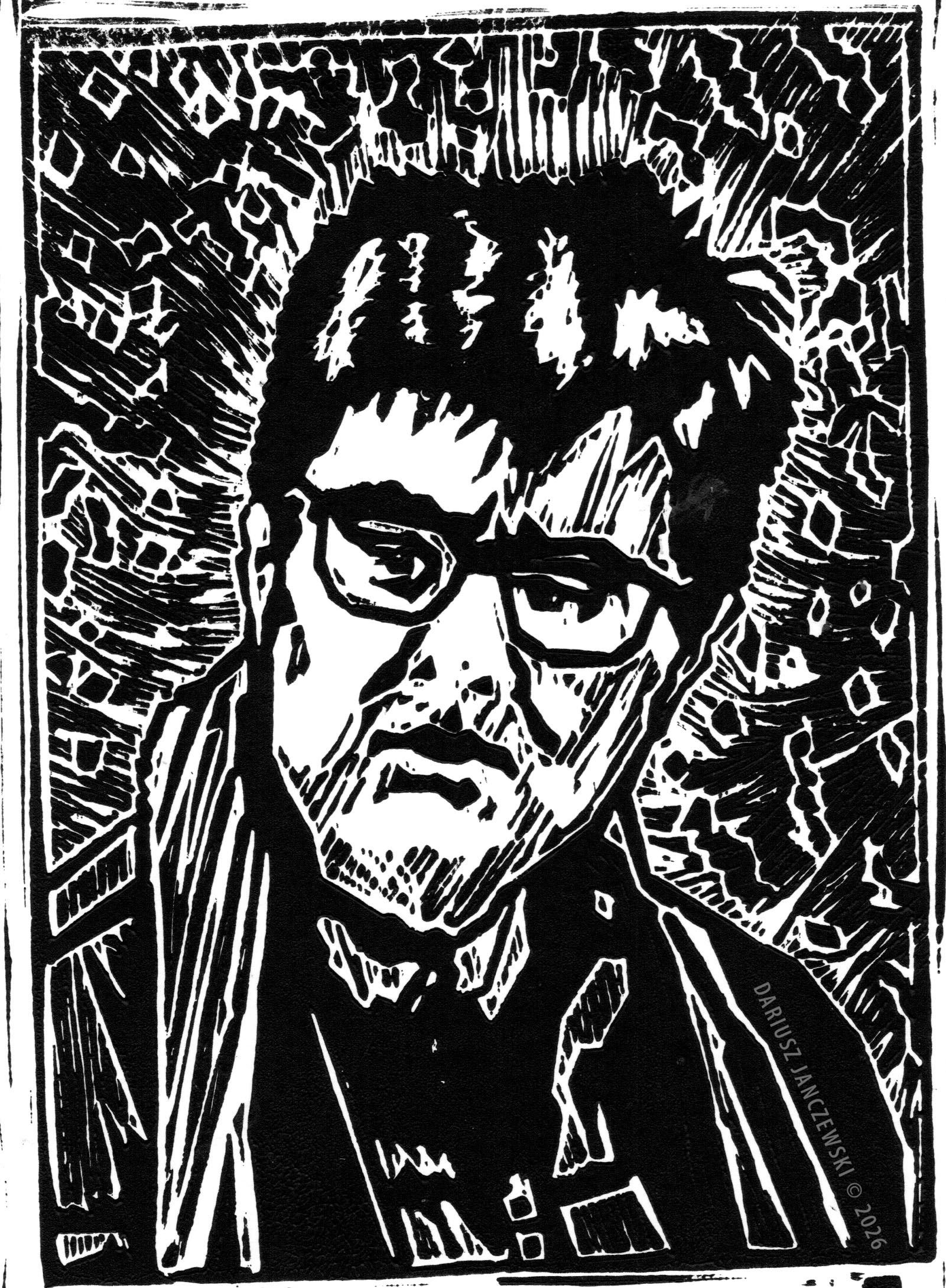 Story #37: UNAVOIDABLE PATTERNS. 5.25"x7.25". Linocut.
