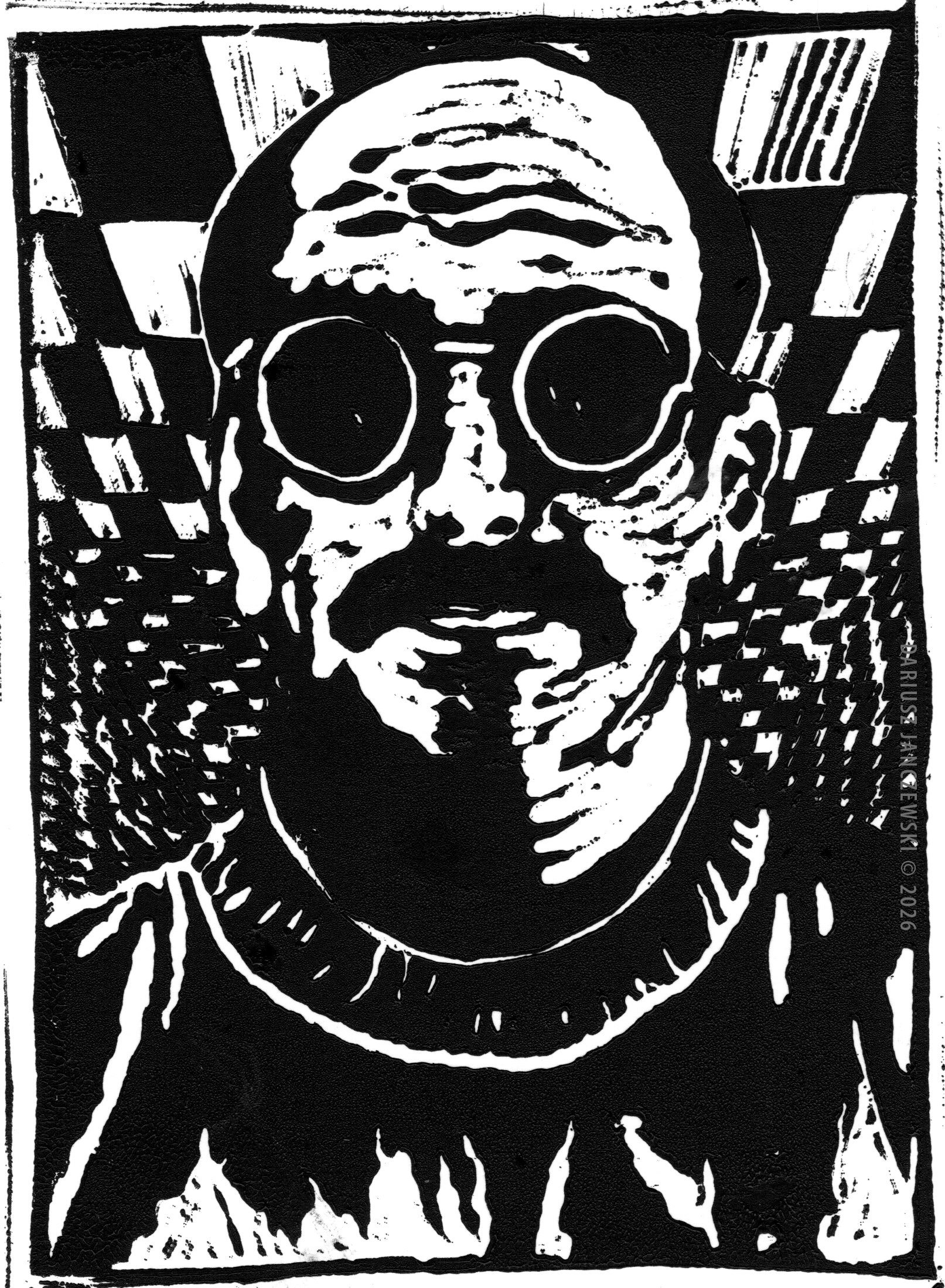 Story #29: THE DEATH OF A RACER. 6”x8” Linocut. 2026