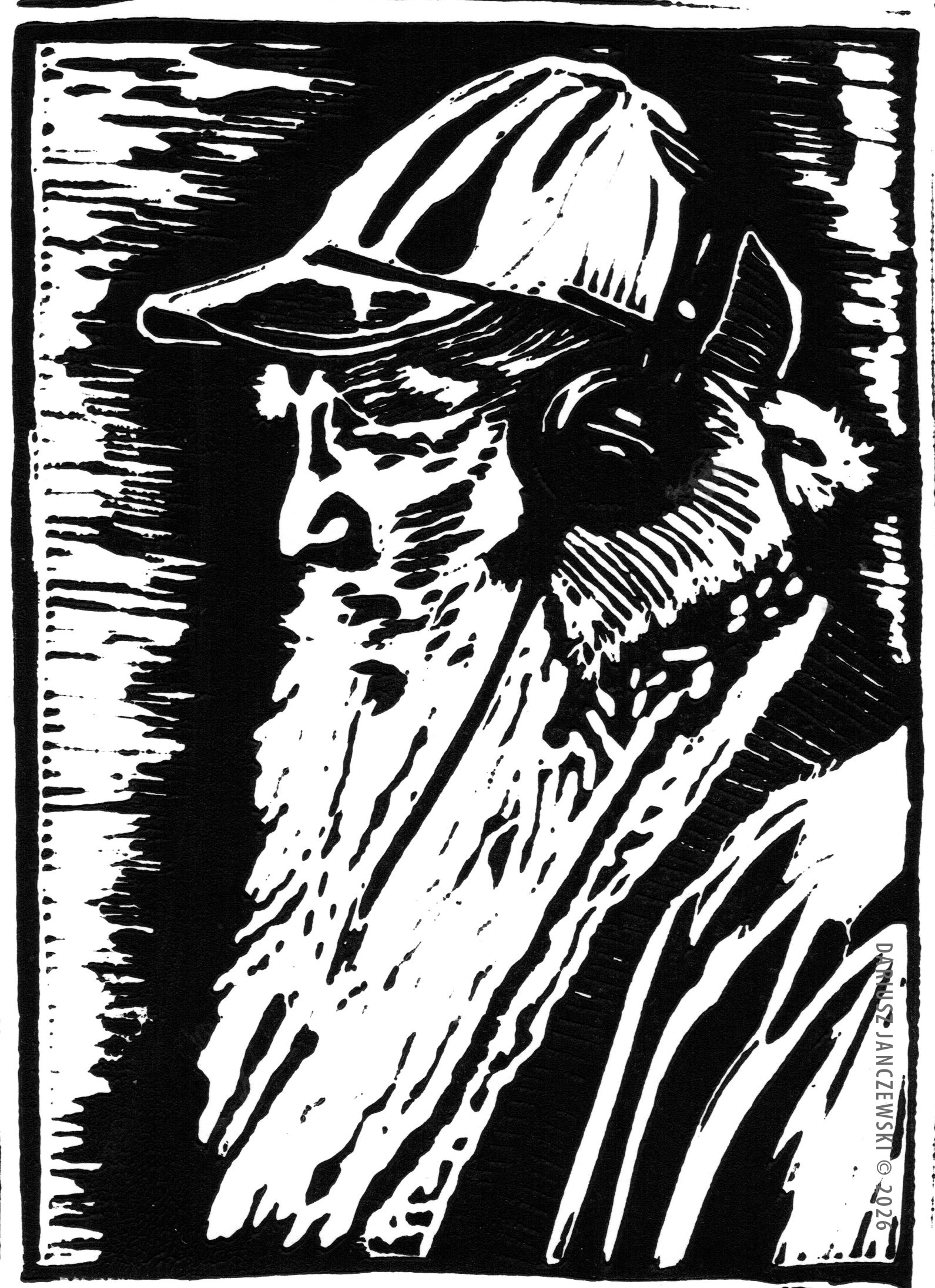 Story #34: THE NEW YEAR'S RESOLUTION. 6”x8” Linocut. 2026