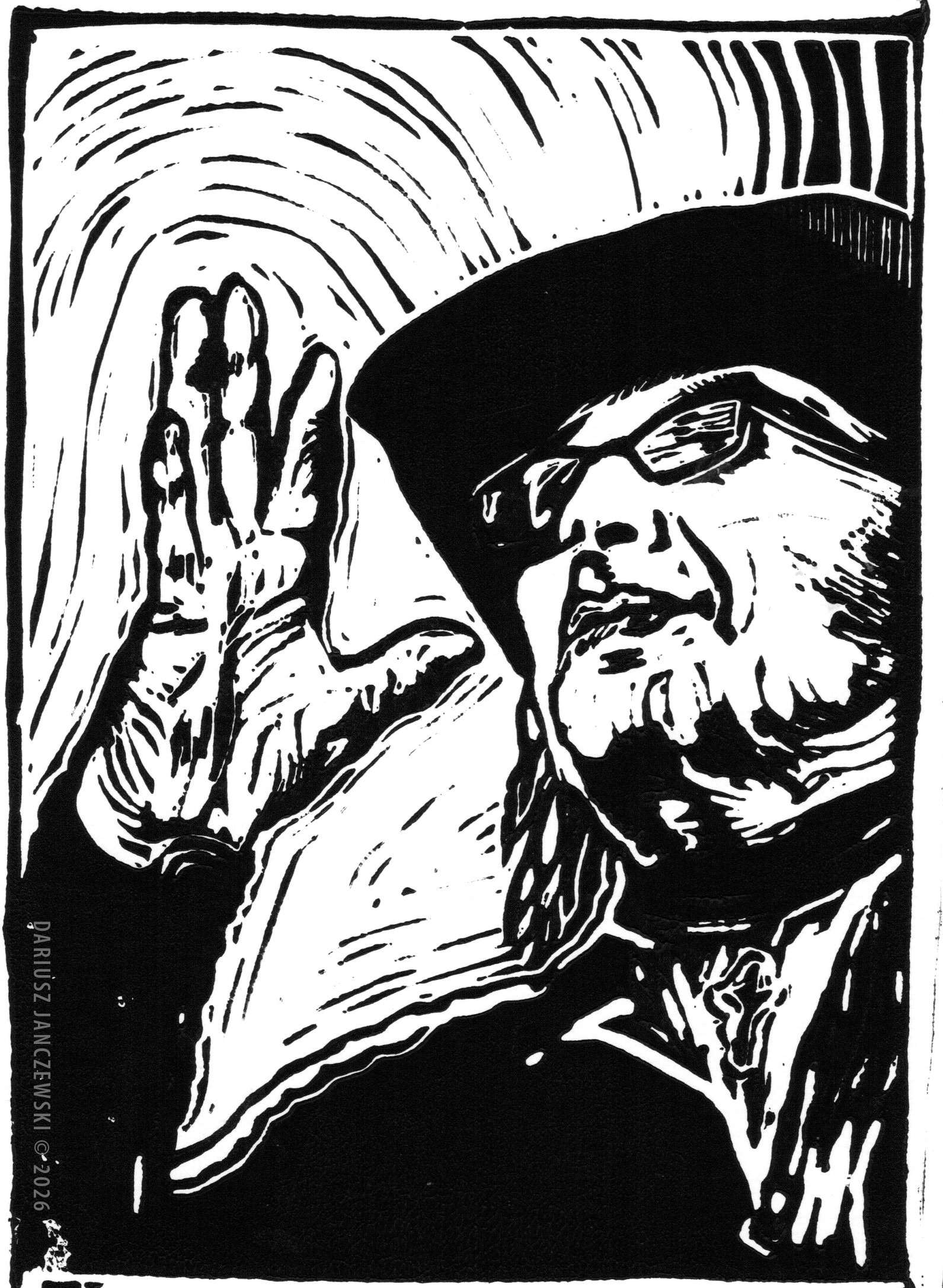 Story #22: THE EXTRATERRESTRIAL SISYPHUS. 6”x8” Linocut. 2026