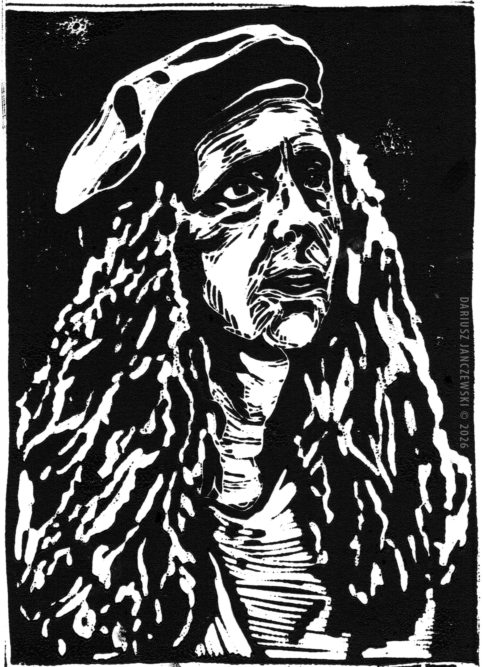 Story #33: THE MORALITY OF THE MORALE. 6”x8” Linocut. 2026