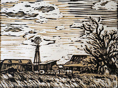 Wind [6"x8" reductive linocut. 2026]