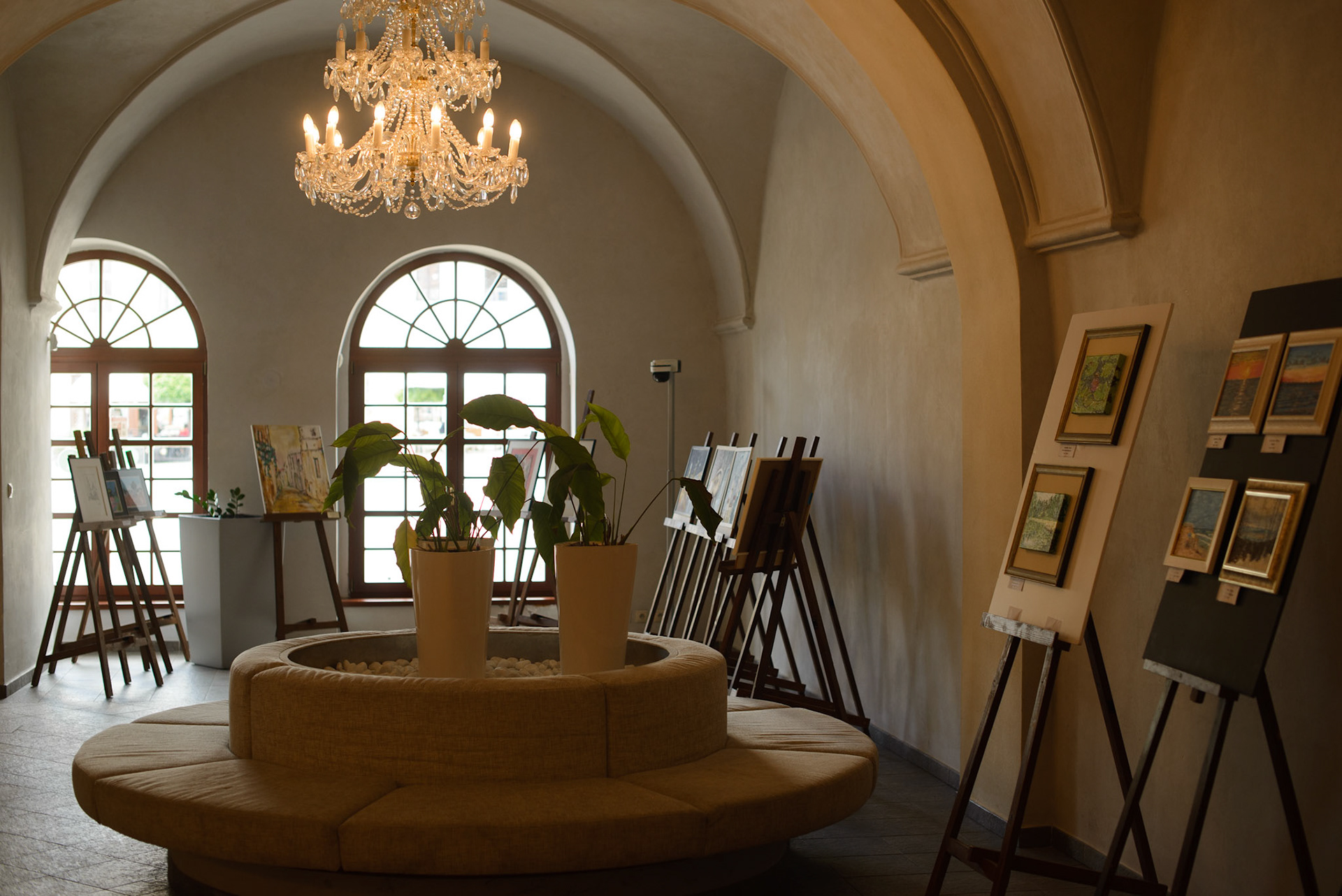 Modern minimalist interior design with elegant chandelier