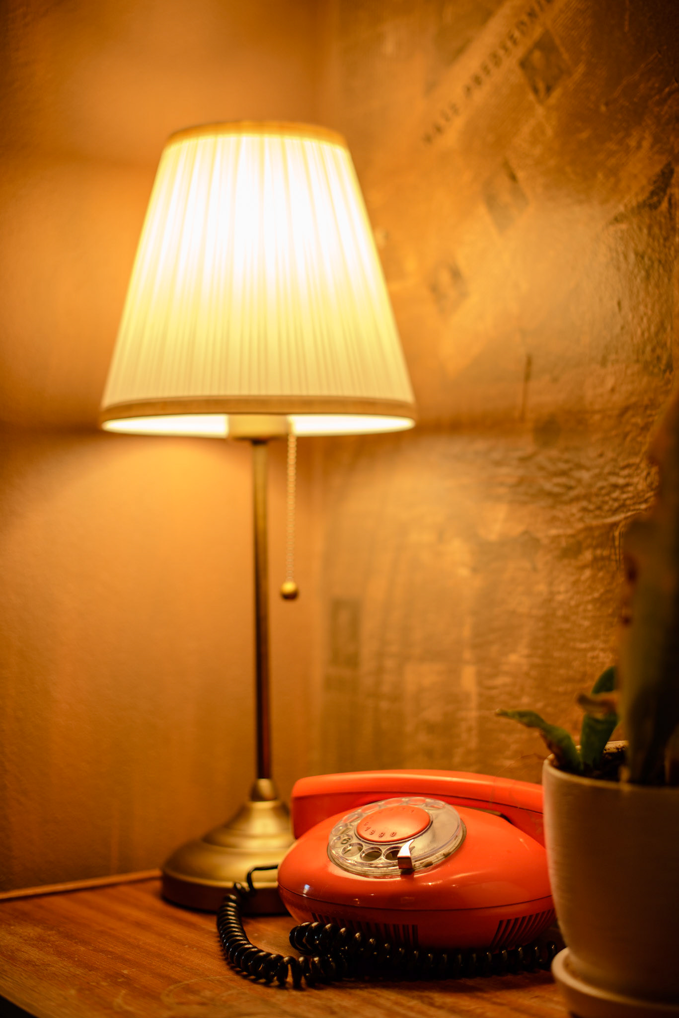 Cozy bedroom interior with a classic desk lamp